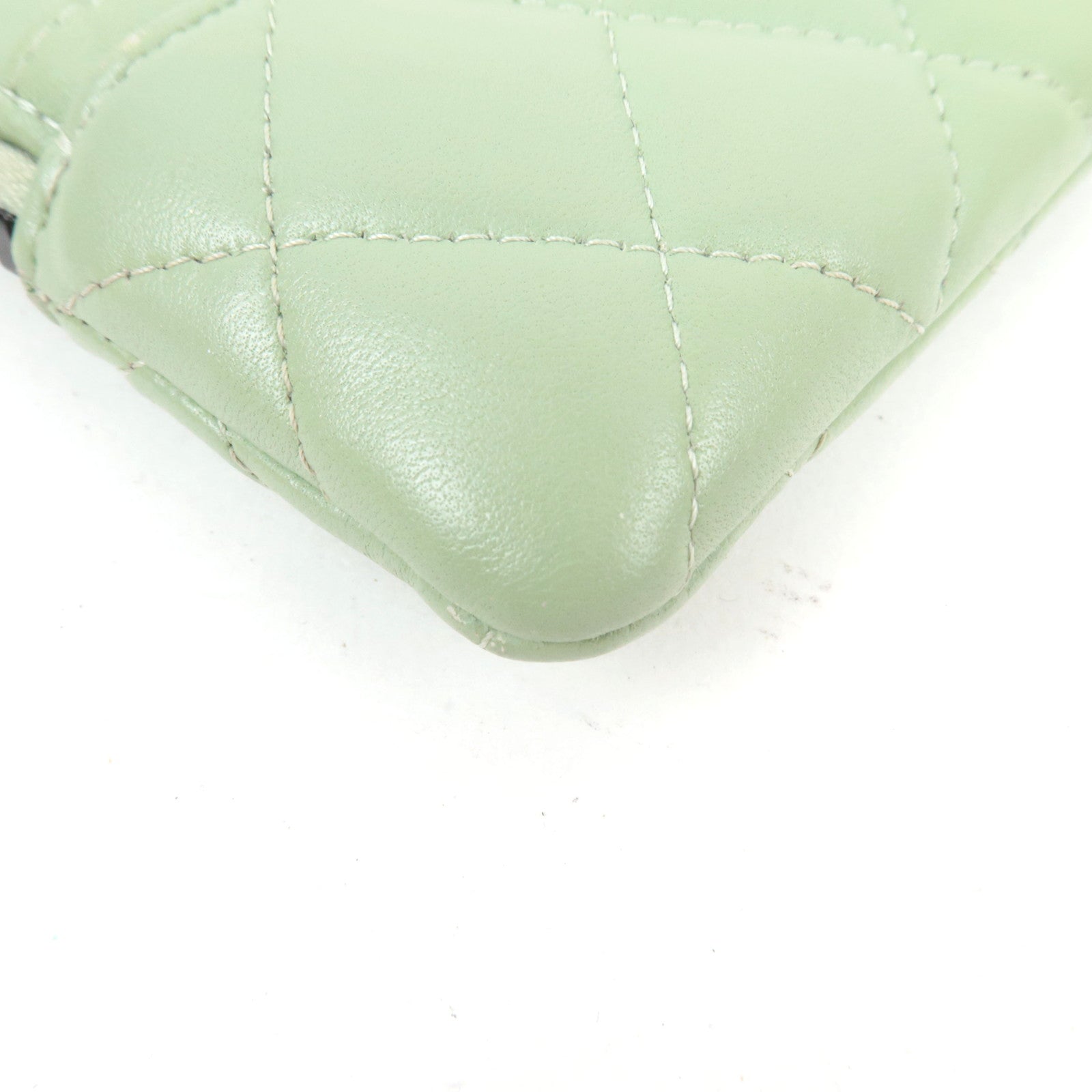 CHANEL Matelasse Zip Coin Purse Lambskin Green AP2061 *Box, Dust bag