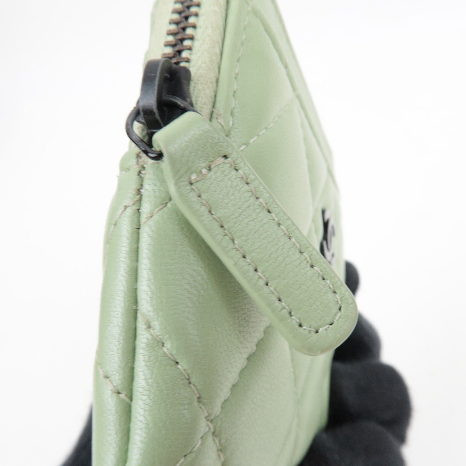 CHANEL Matelasse Zip Coin Purse Lambskin Green AP2061 *Box, Dust bag