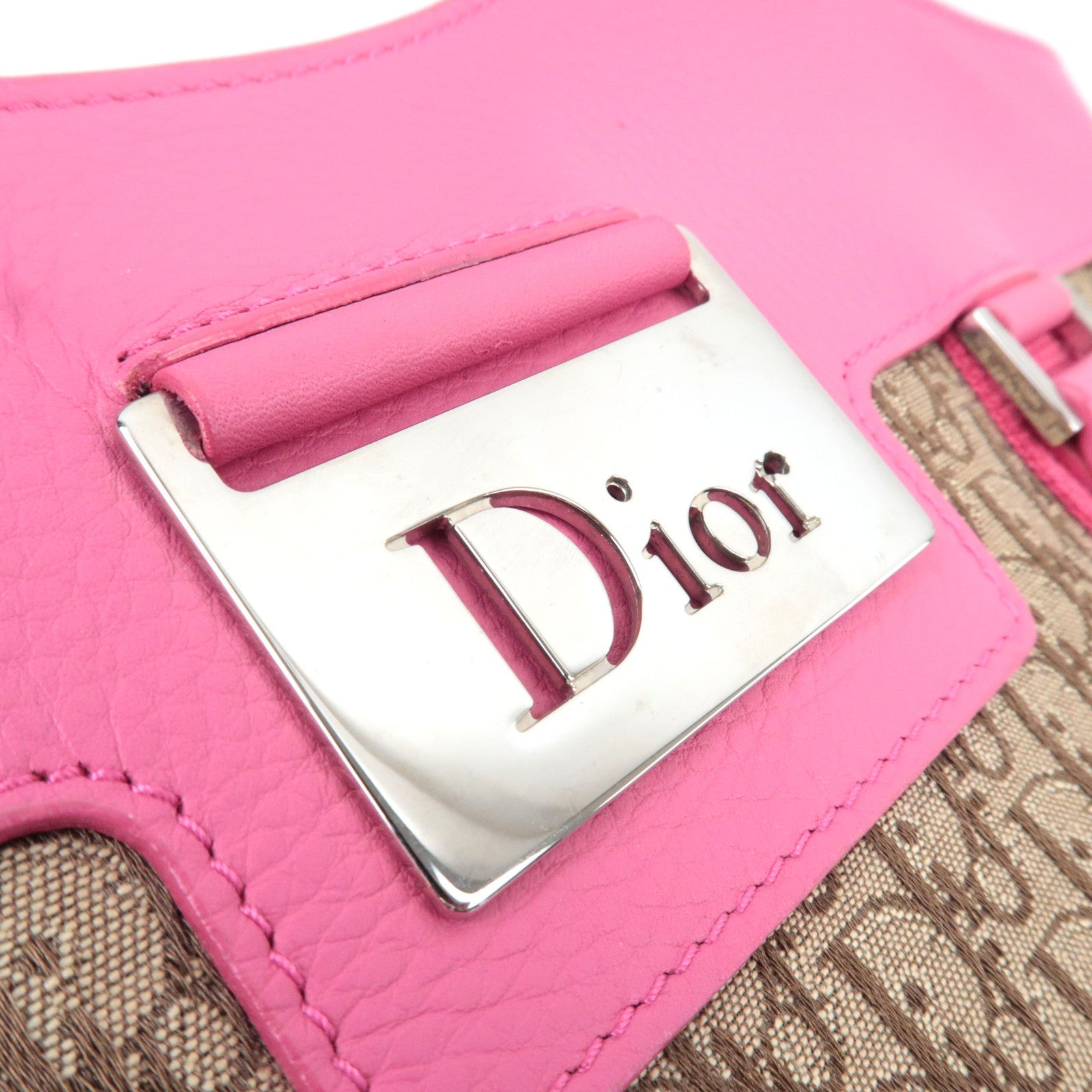 Christian Dior Street Chic Trotter Handbag Canvas Leather Beige Pink *Dust bag