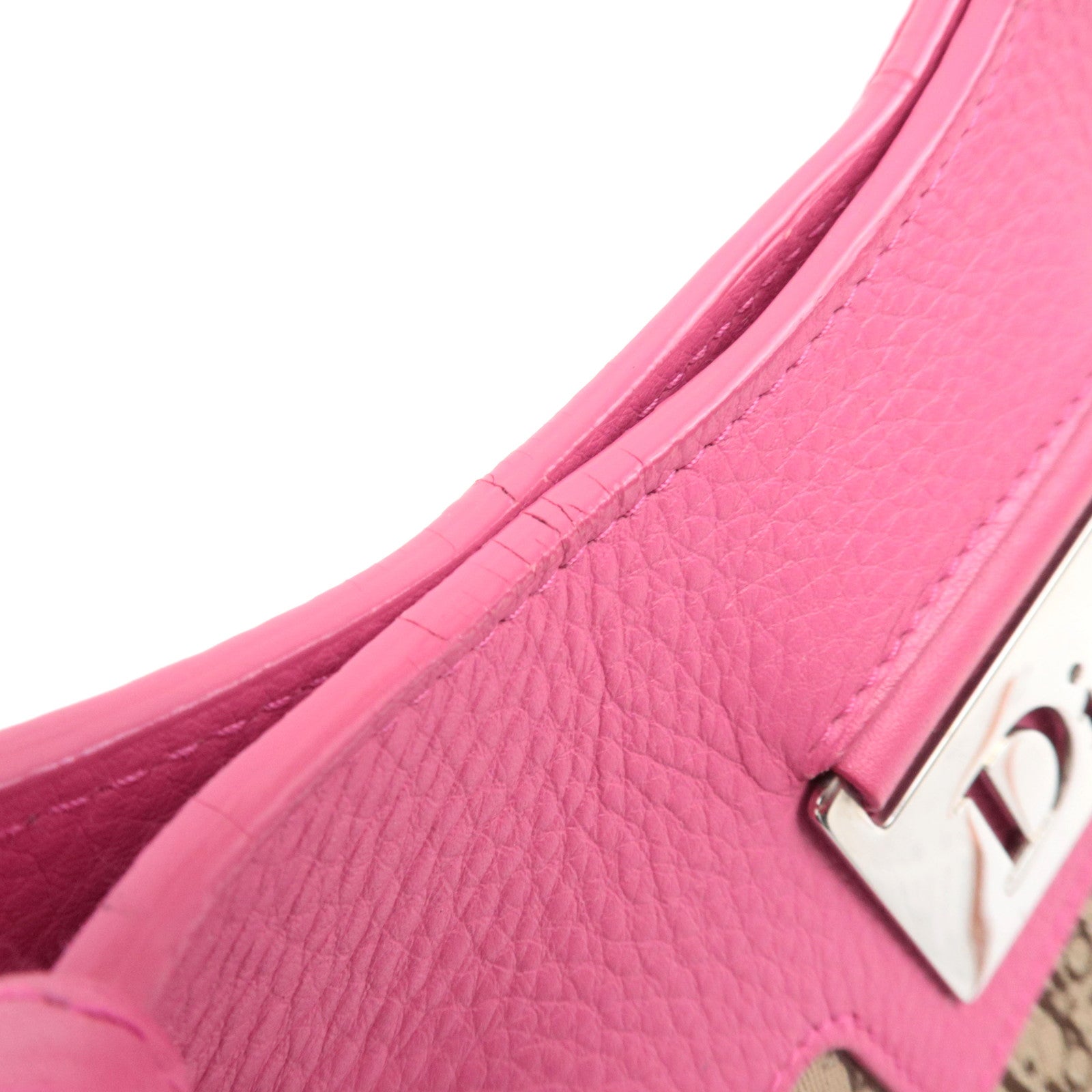 Christian Dior Street Chic Trotter Handbag Canvas Leather Beige Pink *Dust bag