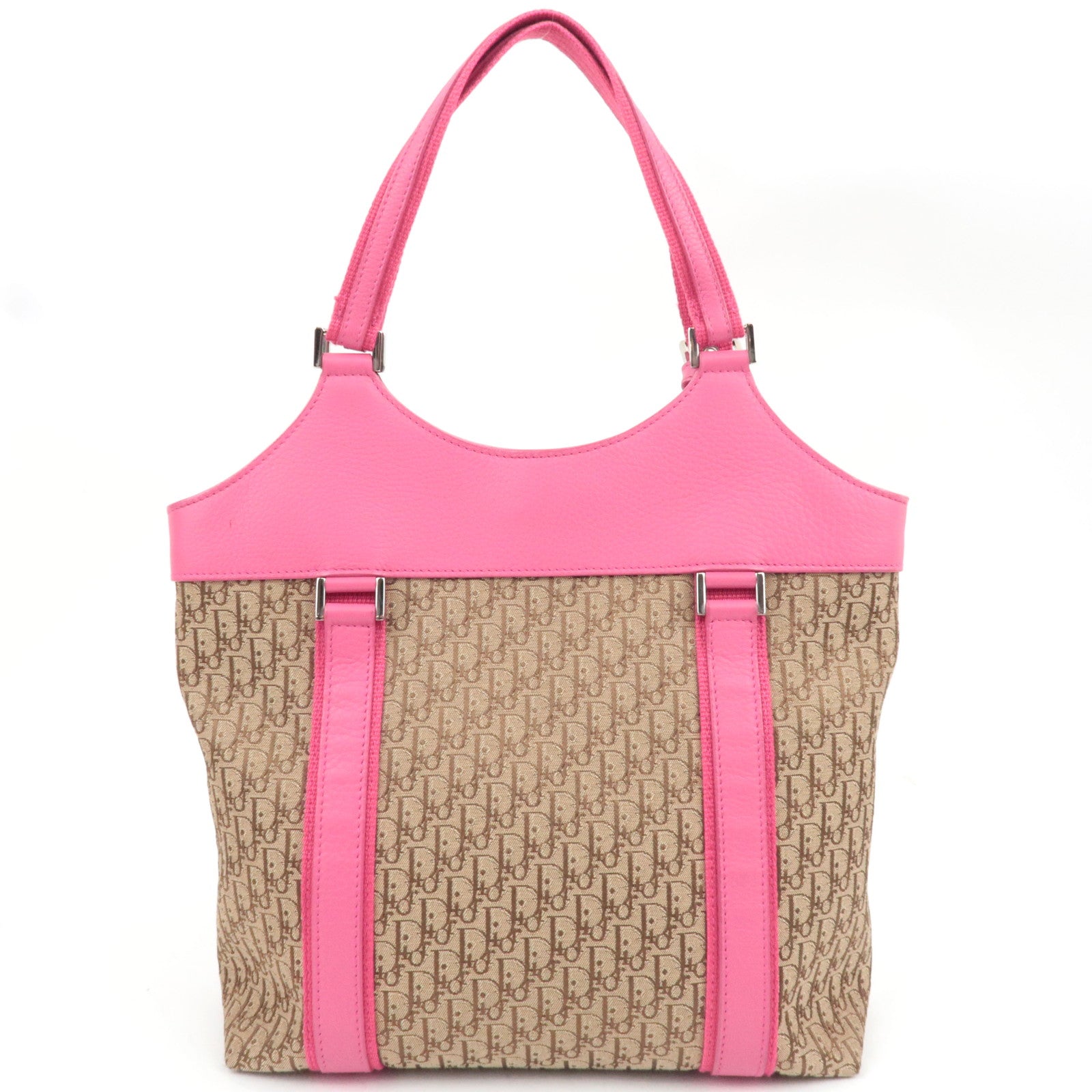 Christian Dior Street Chic Trotter Handbag Canvas Leather Beige Pink *Dust bag