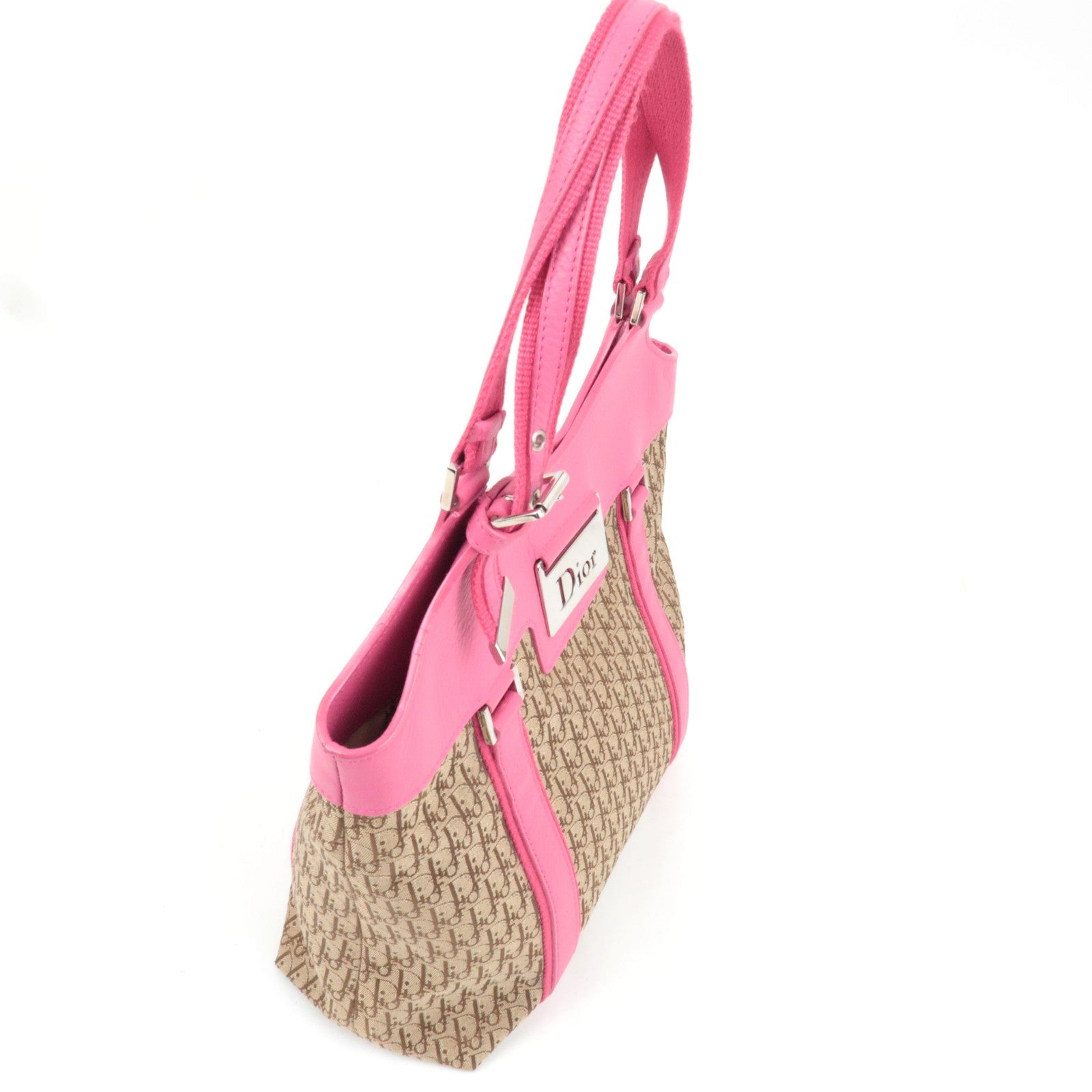 Christian Dior Street Chic Trotter Handbag Canvas Leather Beige Pink *Dust bag