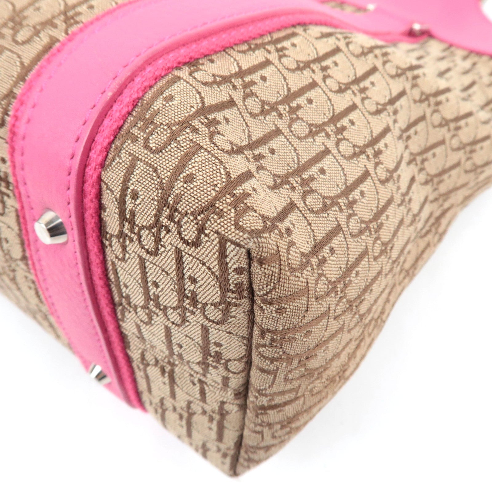 Christian Dior Street Chic Trotter Handbag Canvas Leather Beige Pink *Dust bag