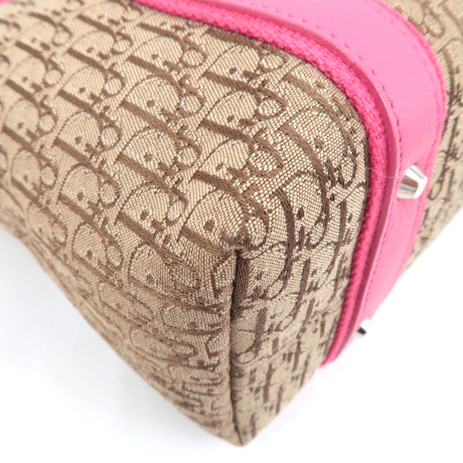 Christian Dior Street Chic Trotter Handbag Canvas Leather Beige Pink *Dust bag