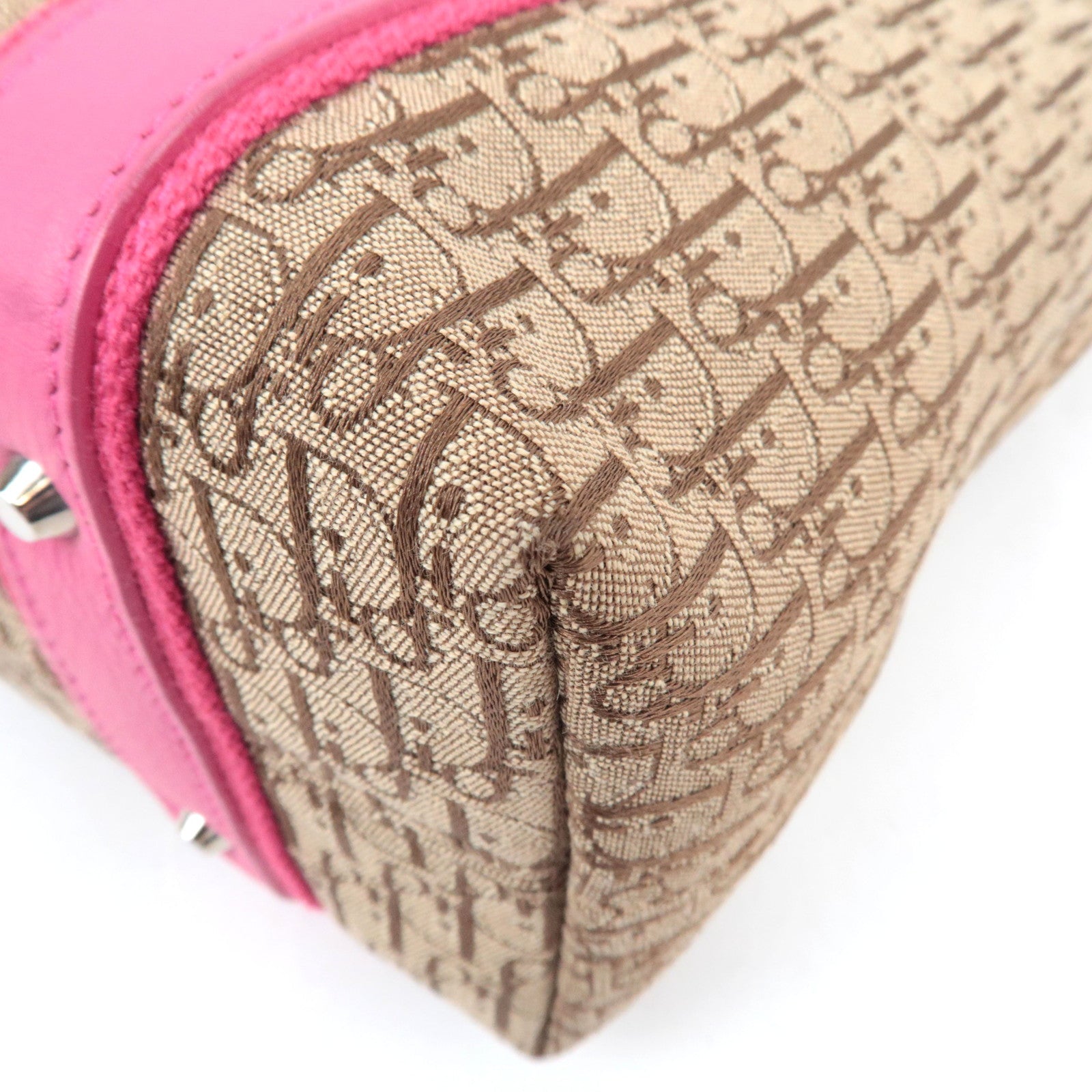 Christian Dior Street Chic Trotter Handbag Canvas Leather Beige Pink *Dust bag