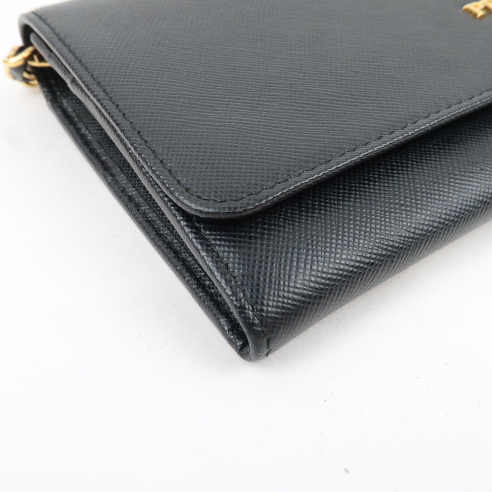 PRADA Chain Long Wallet WOC Leather Black Gold HDW 1MT290