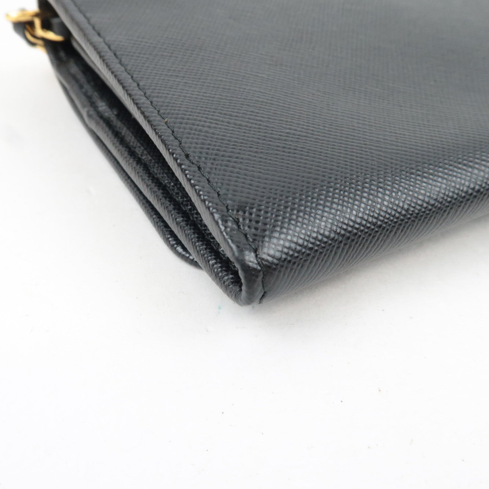 PRADA Chain Long Wallet WOC Leather Black Gold HDW 1MT290