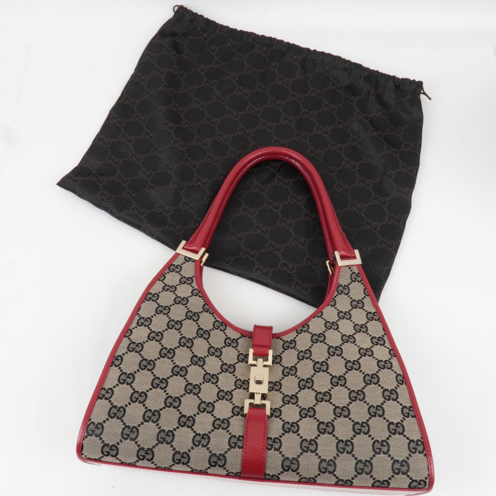 GUCCI Jackie Shoulder Bag GG Canvas Leather Beige Red 002.1067 *Dust bag