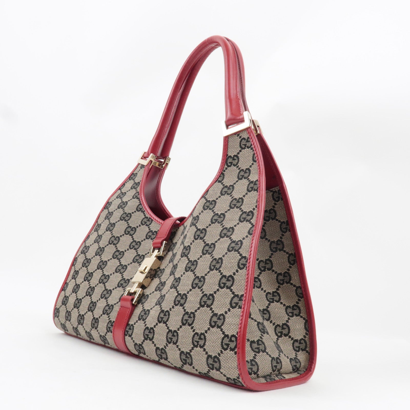 GUCCI Jackie Shoulder Bag GG Canvas Leather Beige Red 002.1067 *Dust bag