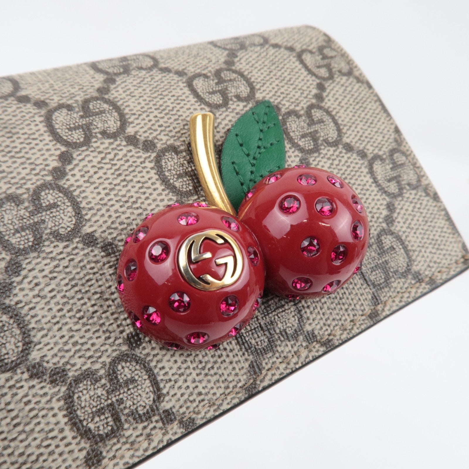 GUCCI GG Supreme Cherry Bi-Fold Wallet GG Supreme Beige Red 476050 *Box, Dust bag