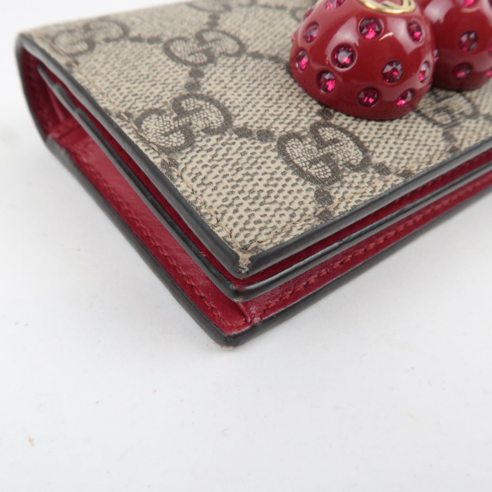 GUCCI GG Supreme Cherry Bi-Fold Wallet GG Supreme Beige Red 476050 *Box, Dust bag