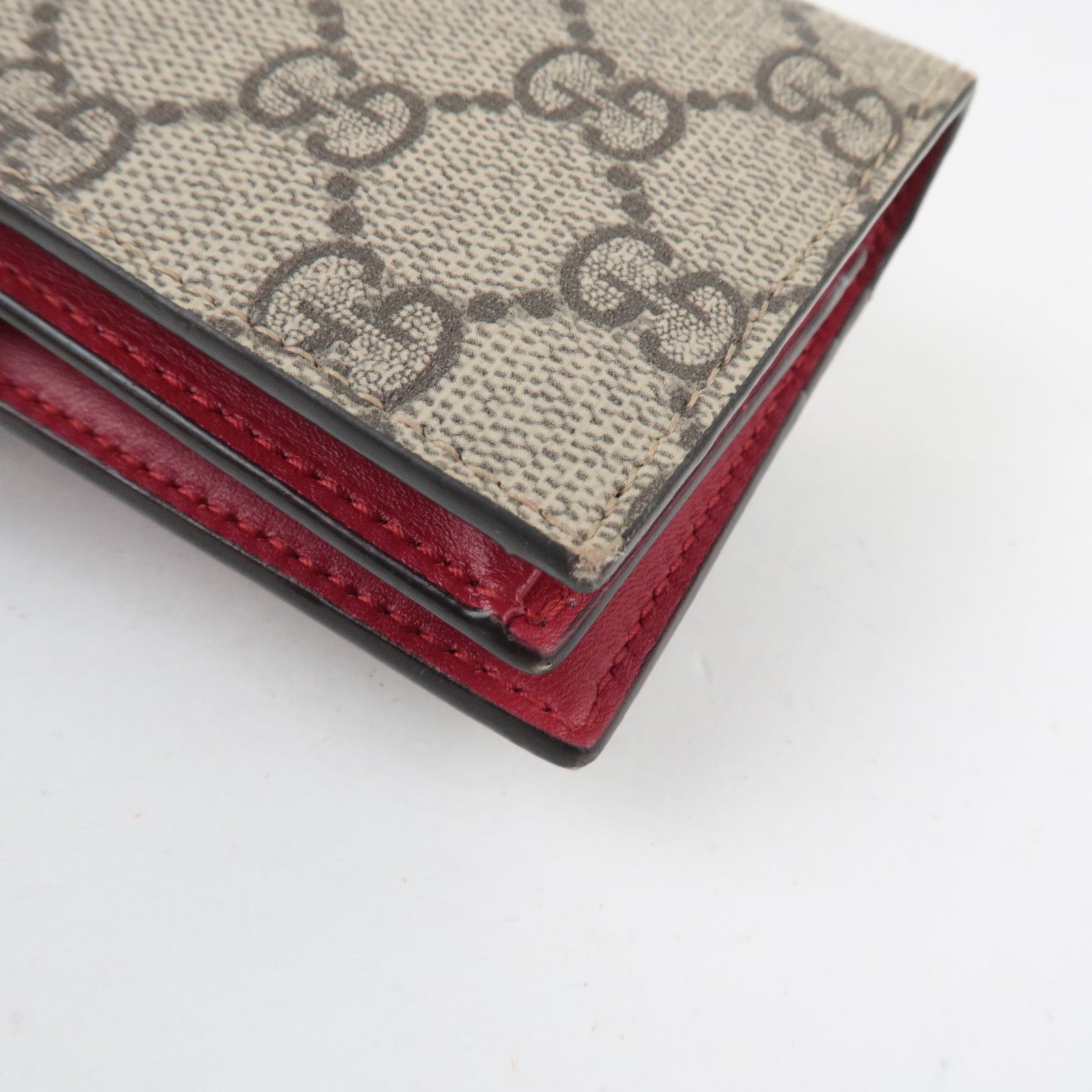 GUCCI GG Supreme Cherry Bi-Fold Wallet GG Supreme Beige Red 476050 *Box, Dust bag