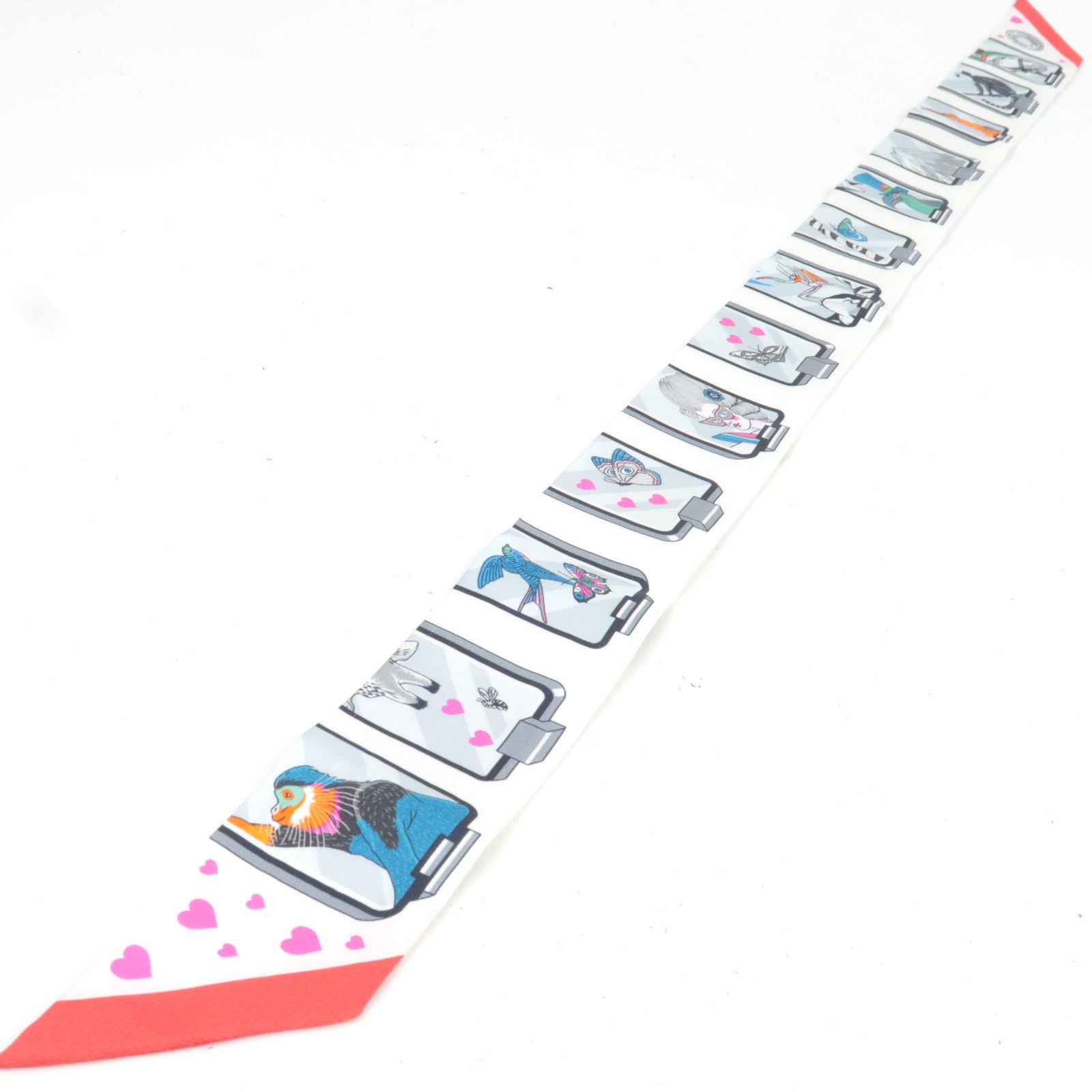 HERMES Twilly 2023AW HERMES Story Scarf Silk 100% White Red