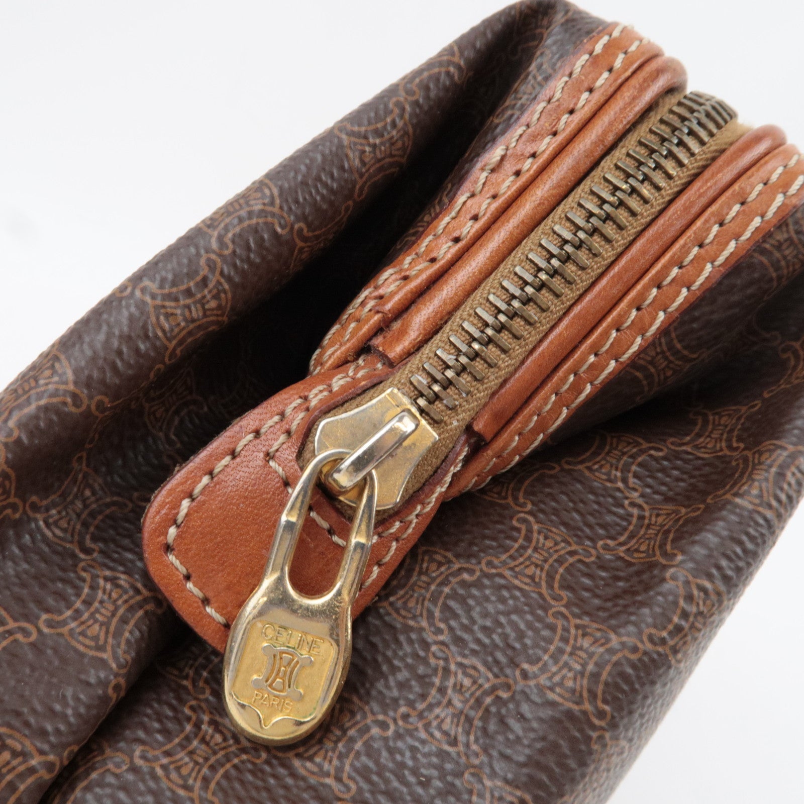 CELINE Macadam Cosmetic Pouch PVC Leather Brown