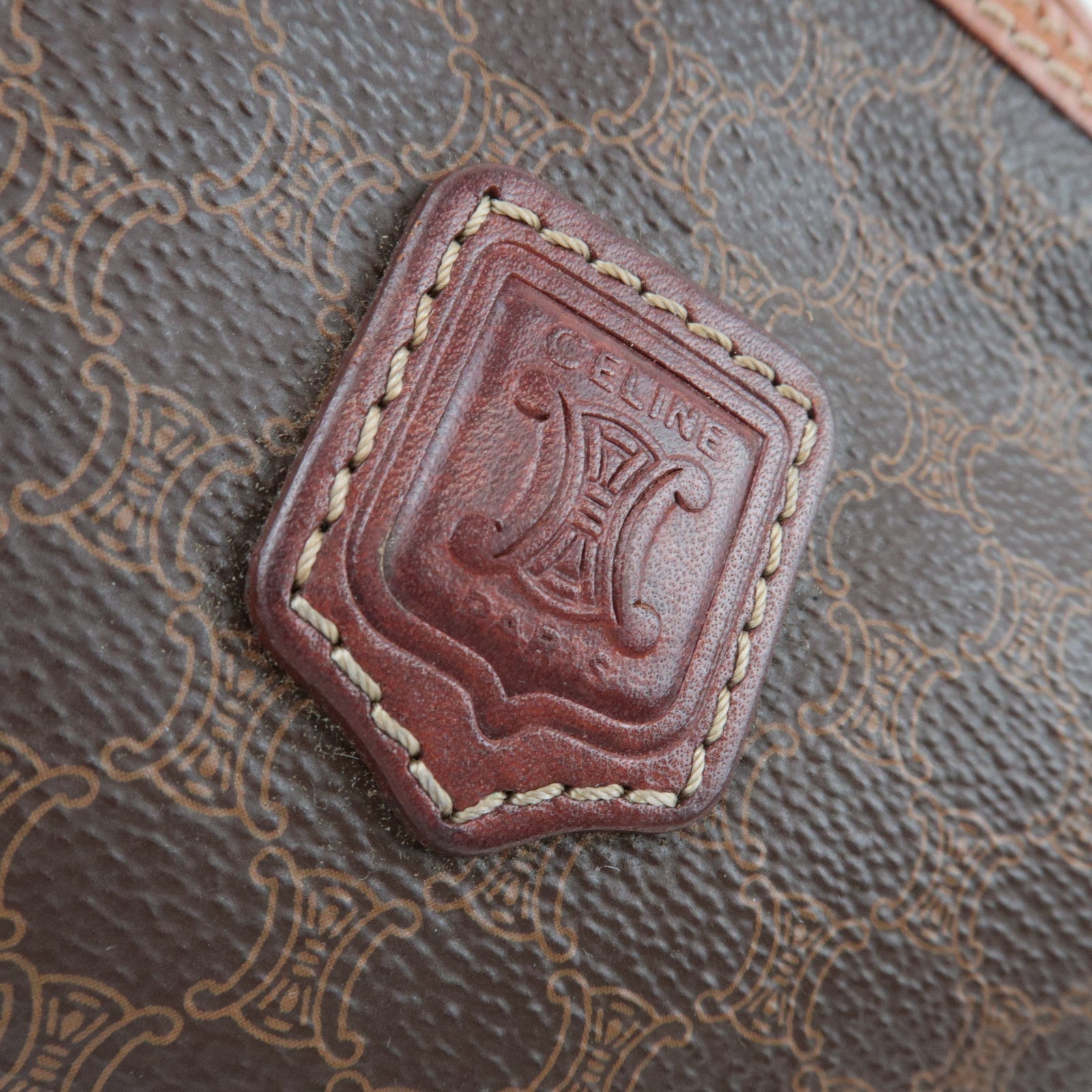 CELINE Macadam Cosmetic Pouch PVC Leather Brown