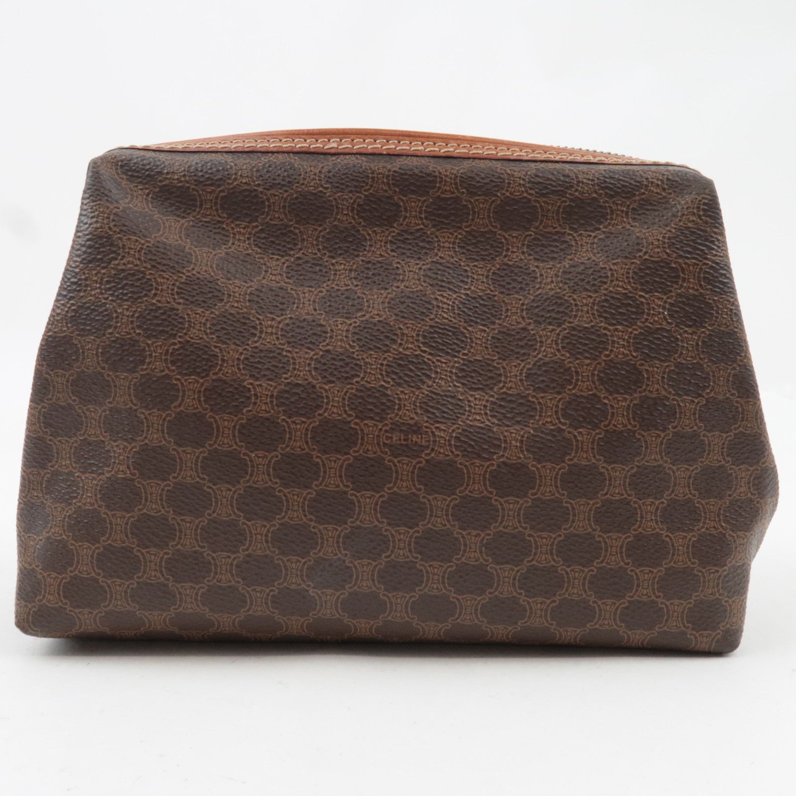 CELINE Macadam Cosmetic Pouch PVC Leather Brown