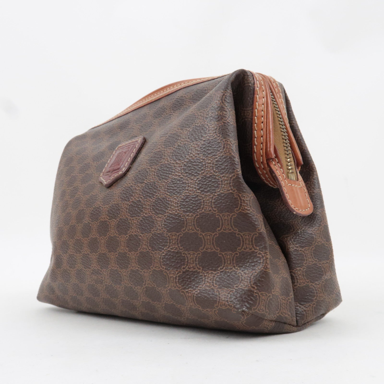 CELINE Macadam Cosmetic Pouch PVC Leather Brown