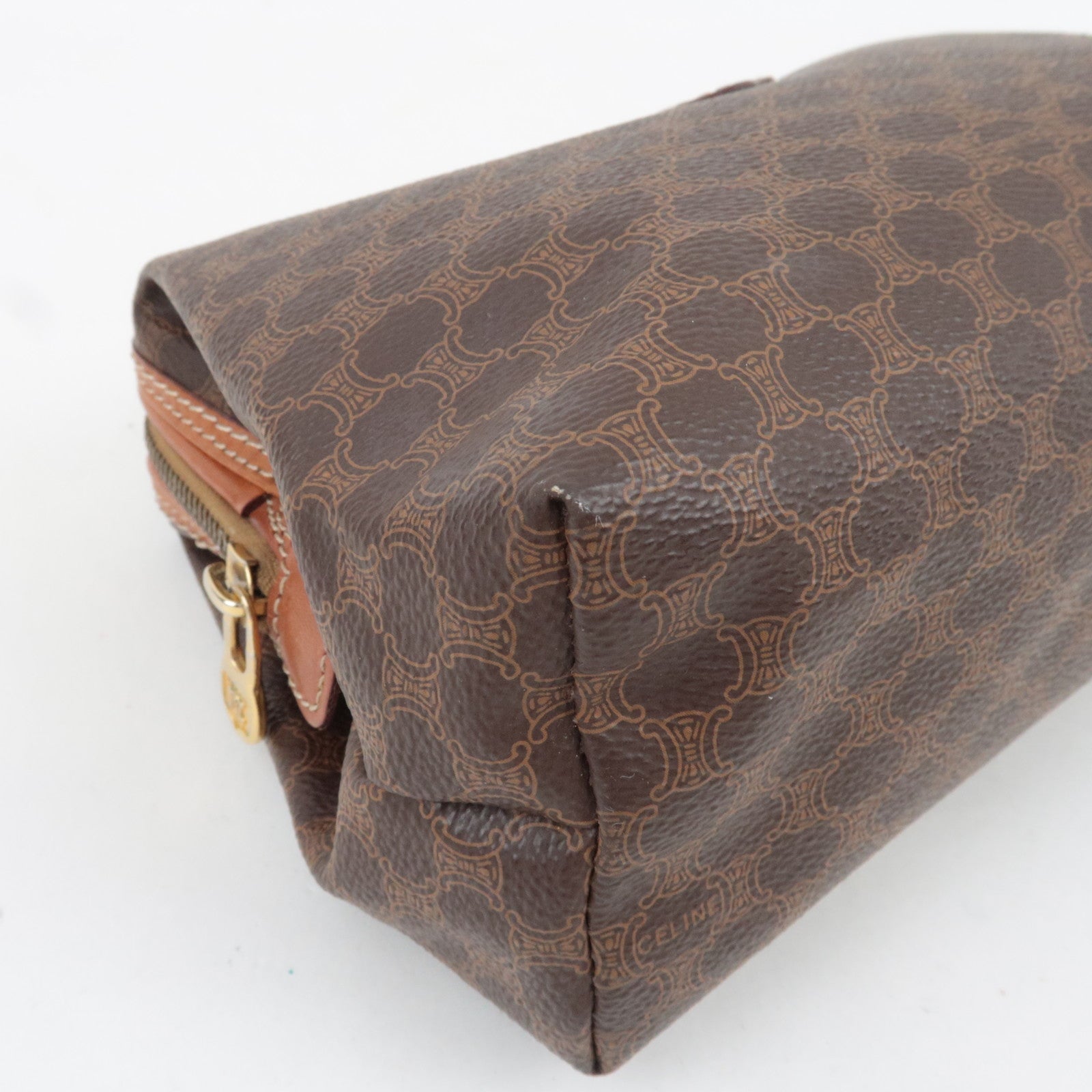 CELINE Macadam Cosmetic Pouch PVC Leather Brown