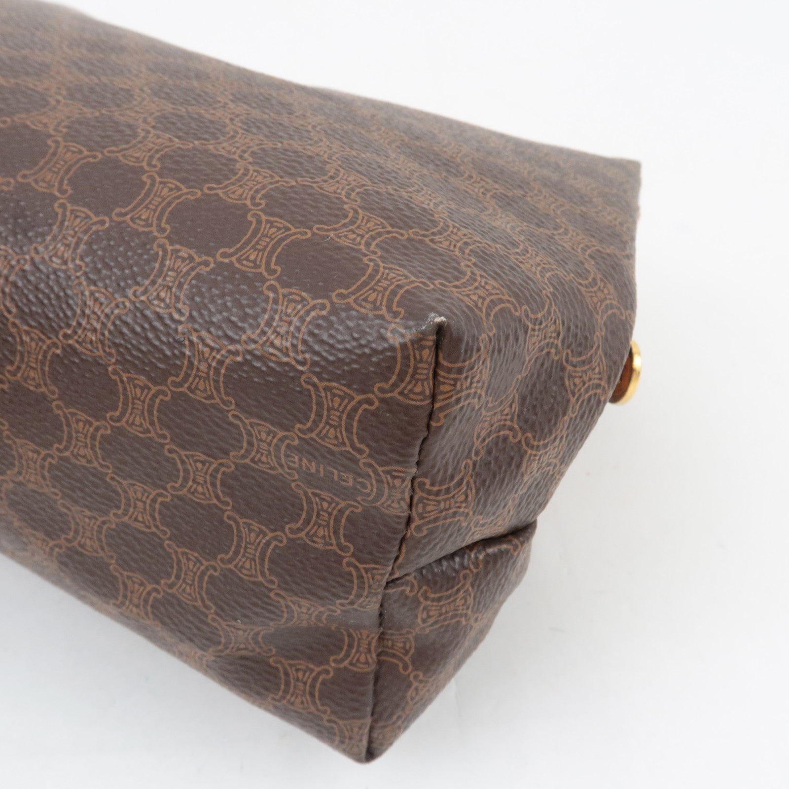 CELINE Macadam Cosmetic Pouch PVC Leather Brown