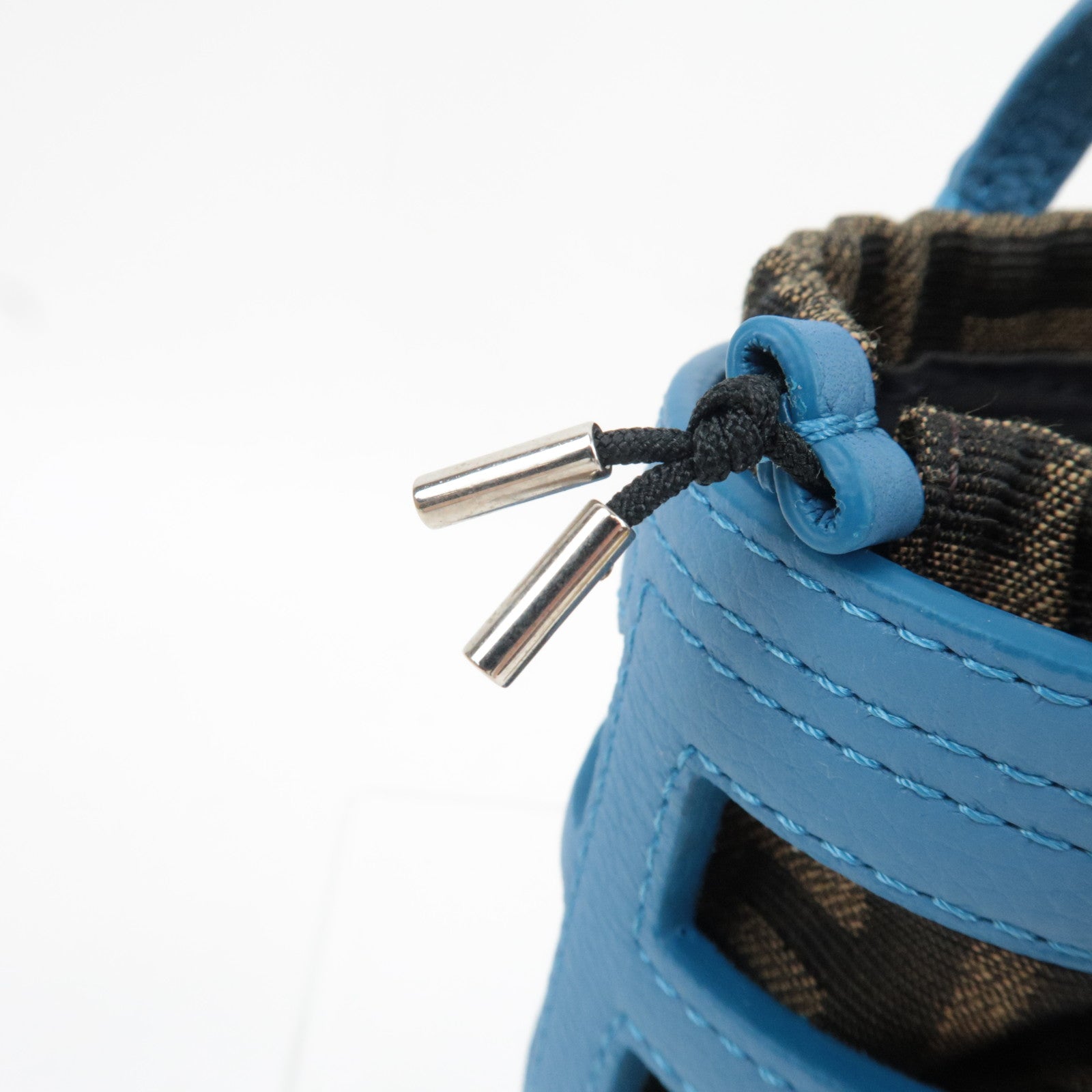 FENDI Zucca Bucket Shape Bag Charm Leather Canvas Blue 7AS158 *Box, Dust bag