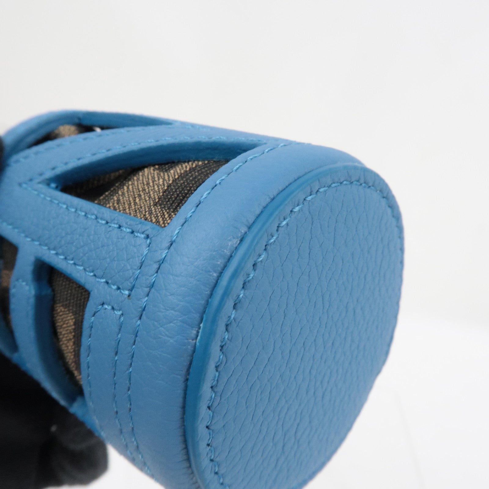 FENDI Zucca Bucket Shape Bag Charm Leather Canvas Blue 7AS158 *Box, Dust bag