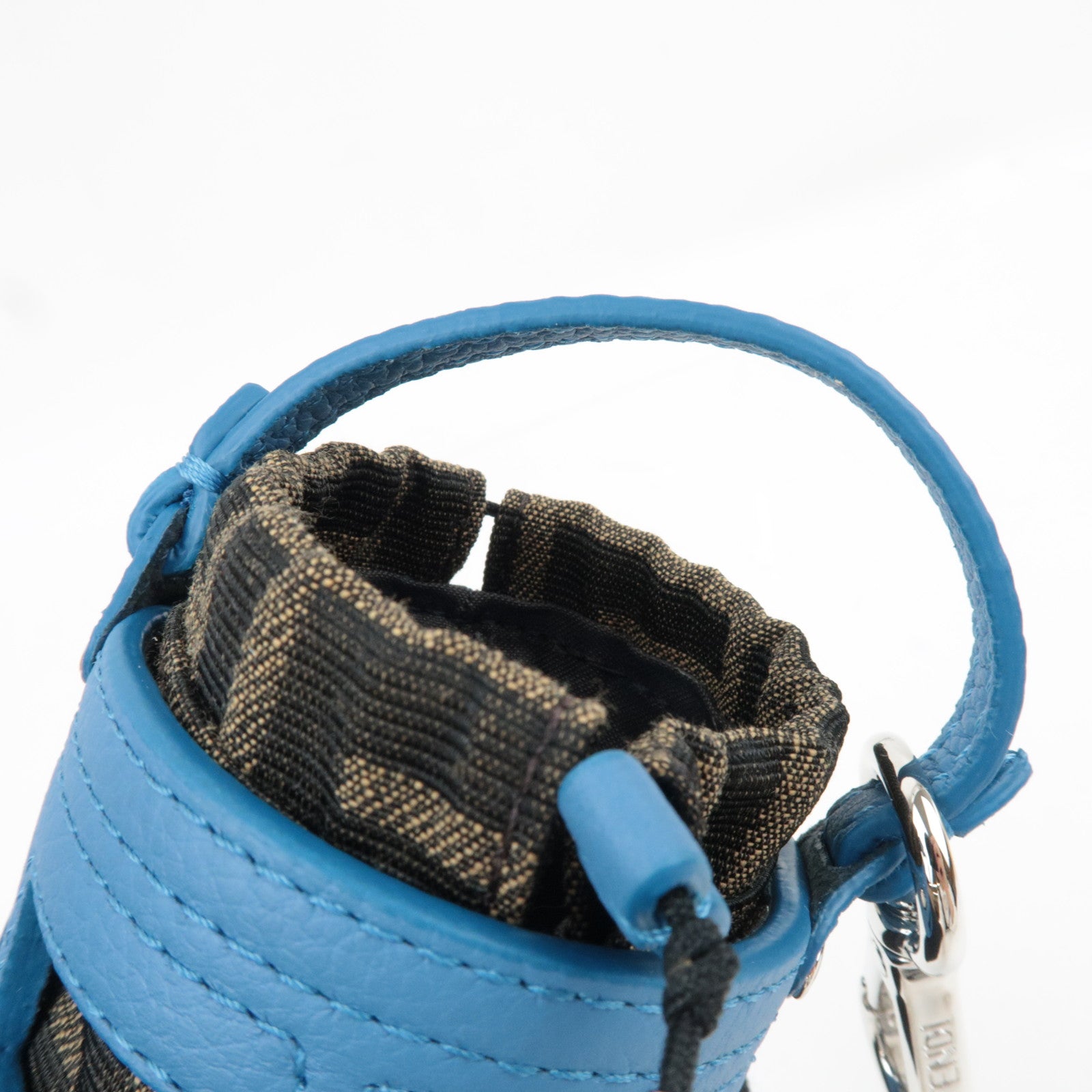 FENDI Zucca Bucket Shape Bag Charm Leather Canvas Blue 7AS158 *Box, Dust bag