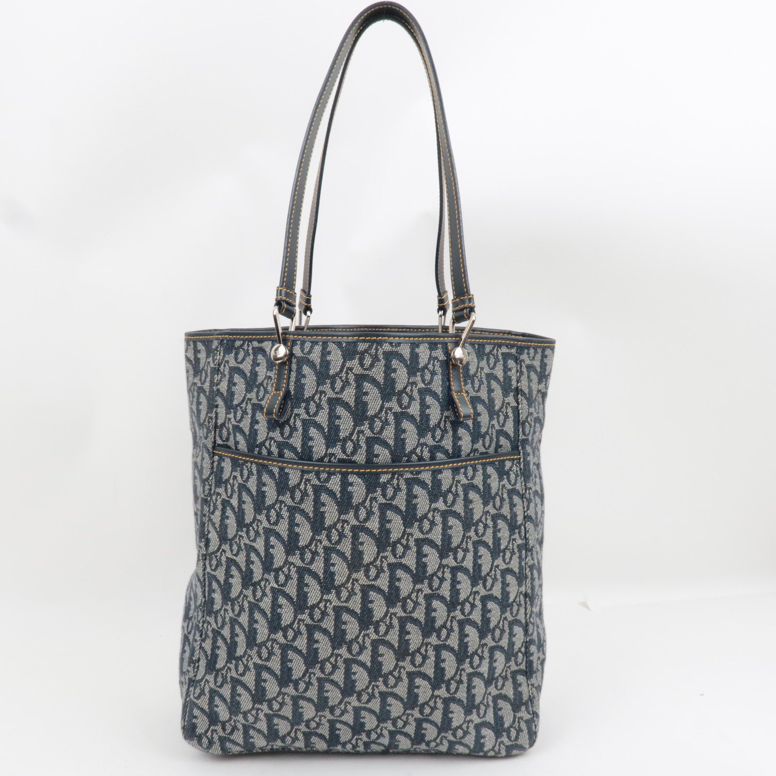 Christian Dior Trotter Tote Bag Canvas Leather Navy