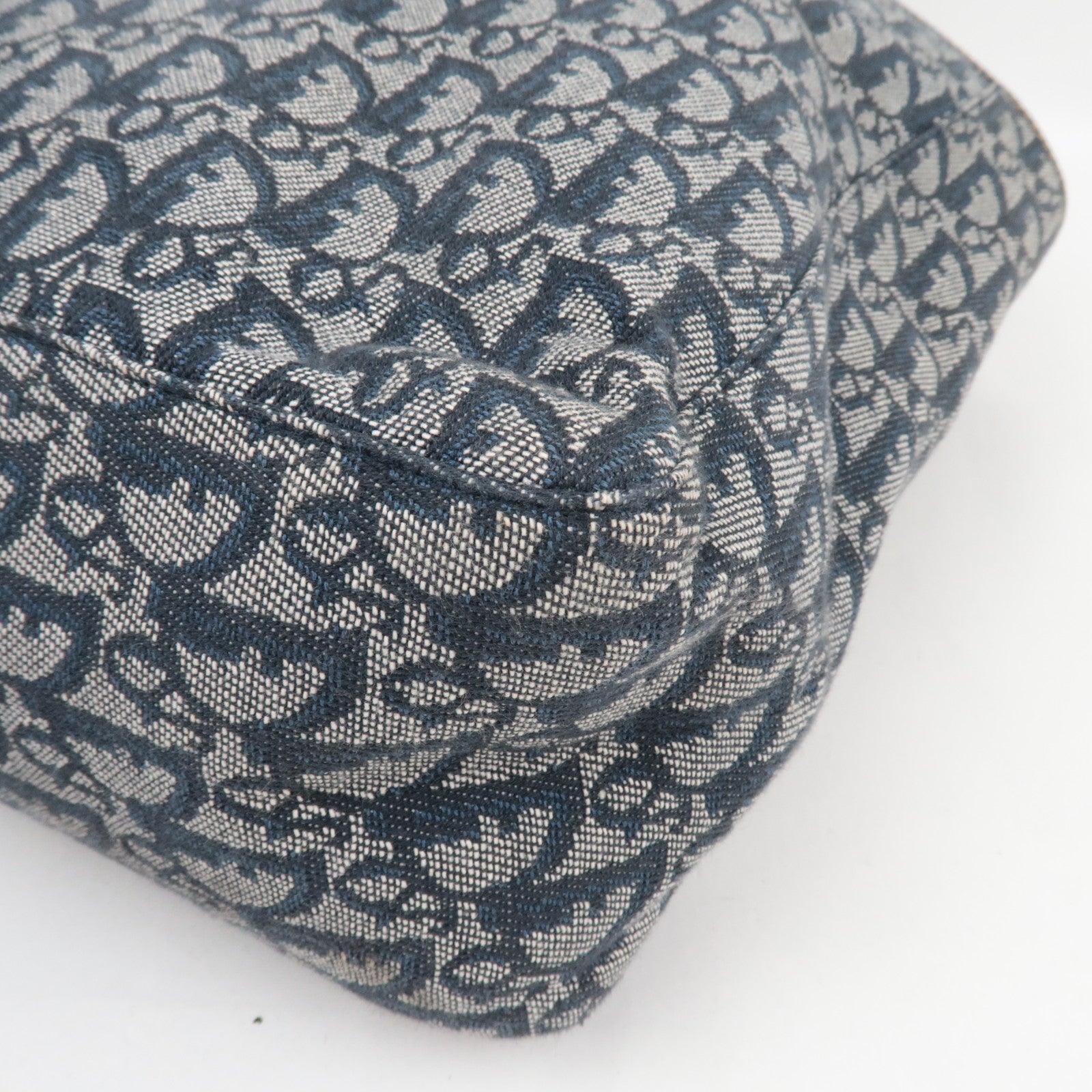 Christian Dior Trotter Tote Bag Canvas Leather Navy