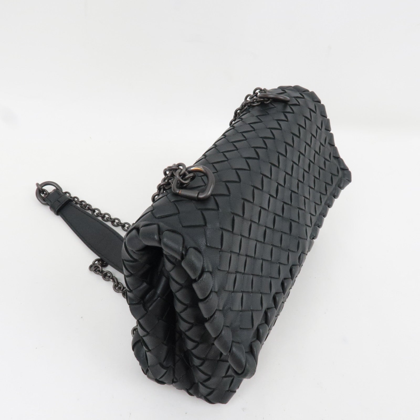BOTTEGA VENETA Intrecciato Baby Olympia Chain Shoulder Bag Leather Black HDW 405739