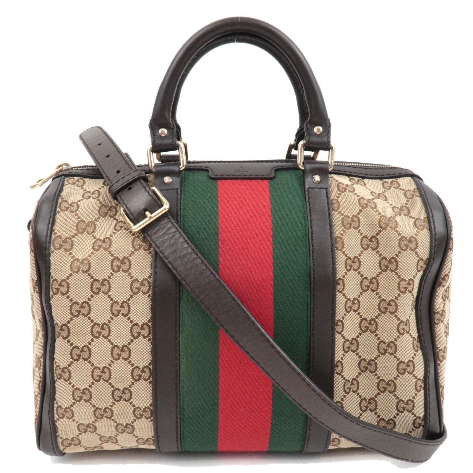 GUCCI Sherry Boston Bag GG Canvas Leather Beige Brown 247205 *Strap78614