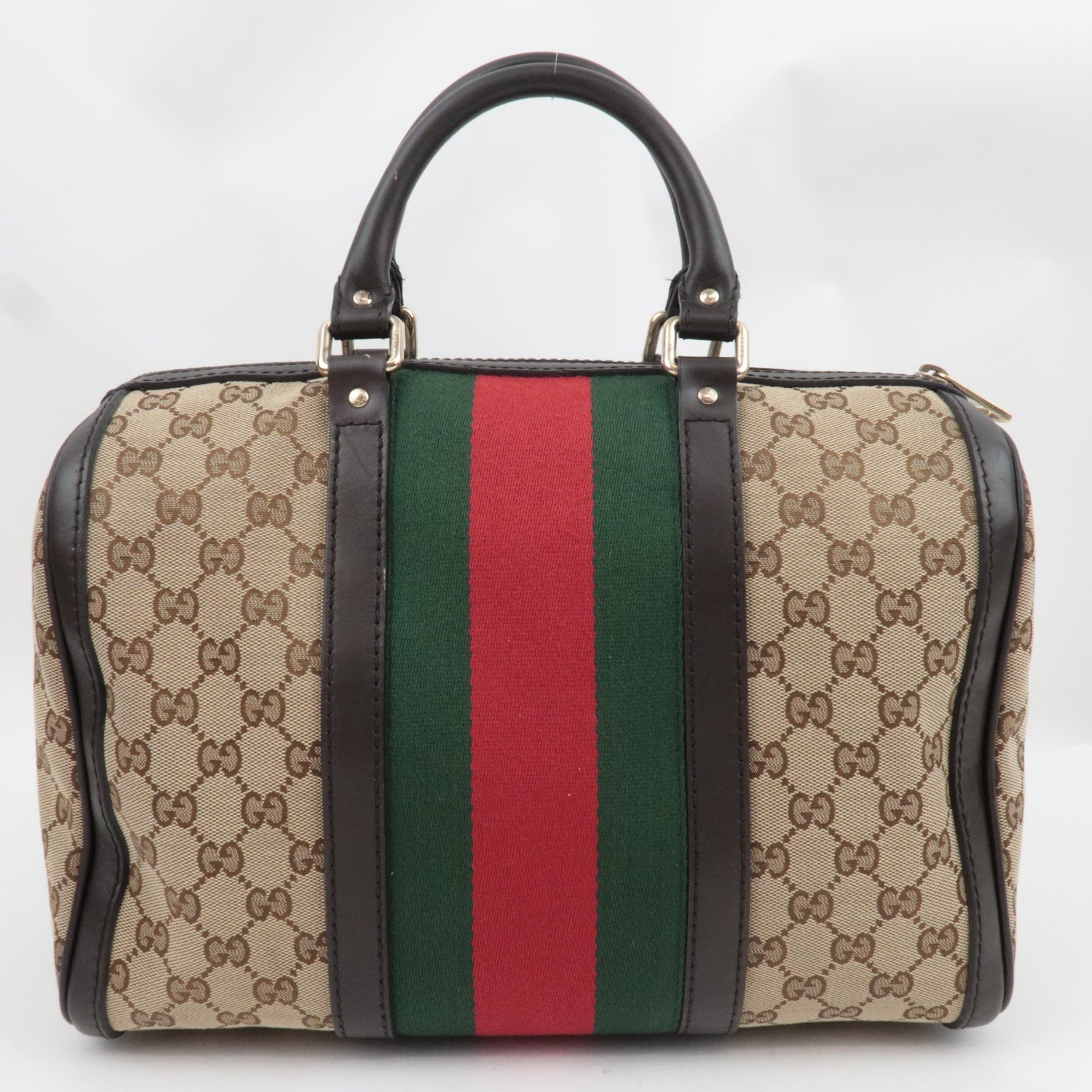 GUCCI Sherry Boston Bag GG Canvas Leather Beige Brown 247205 *Strap