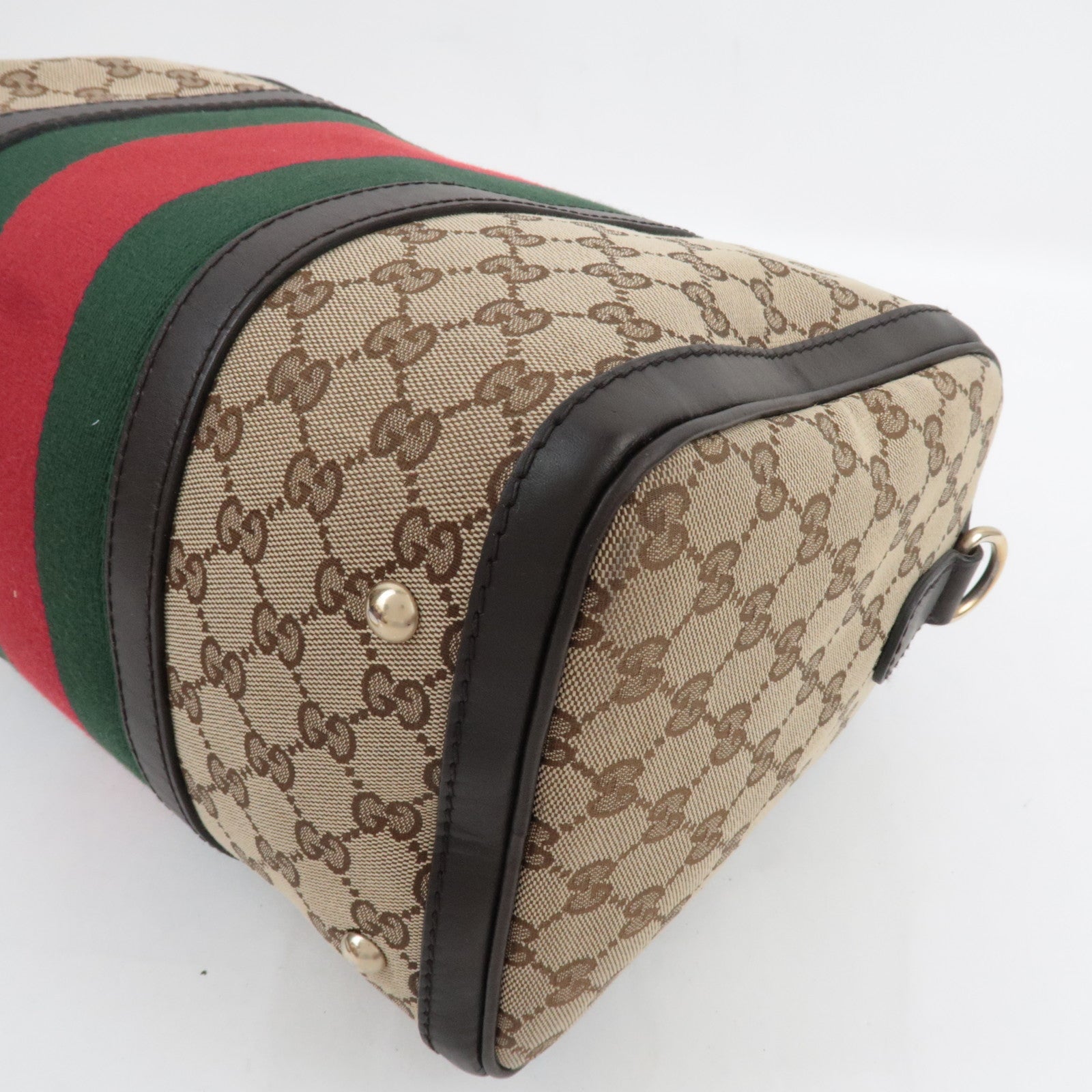 GUCCI Sherry Boston Bag GG Canvas Leather Beige Brown 247205 *Strap