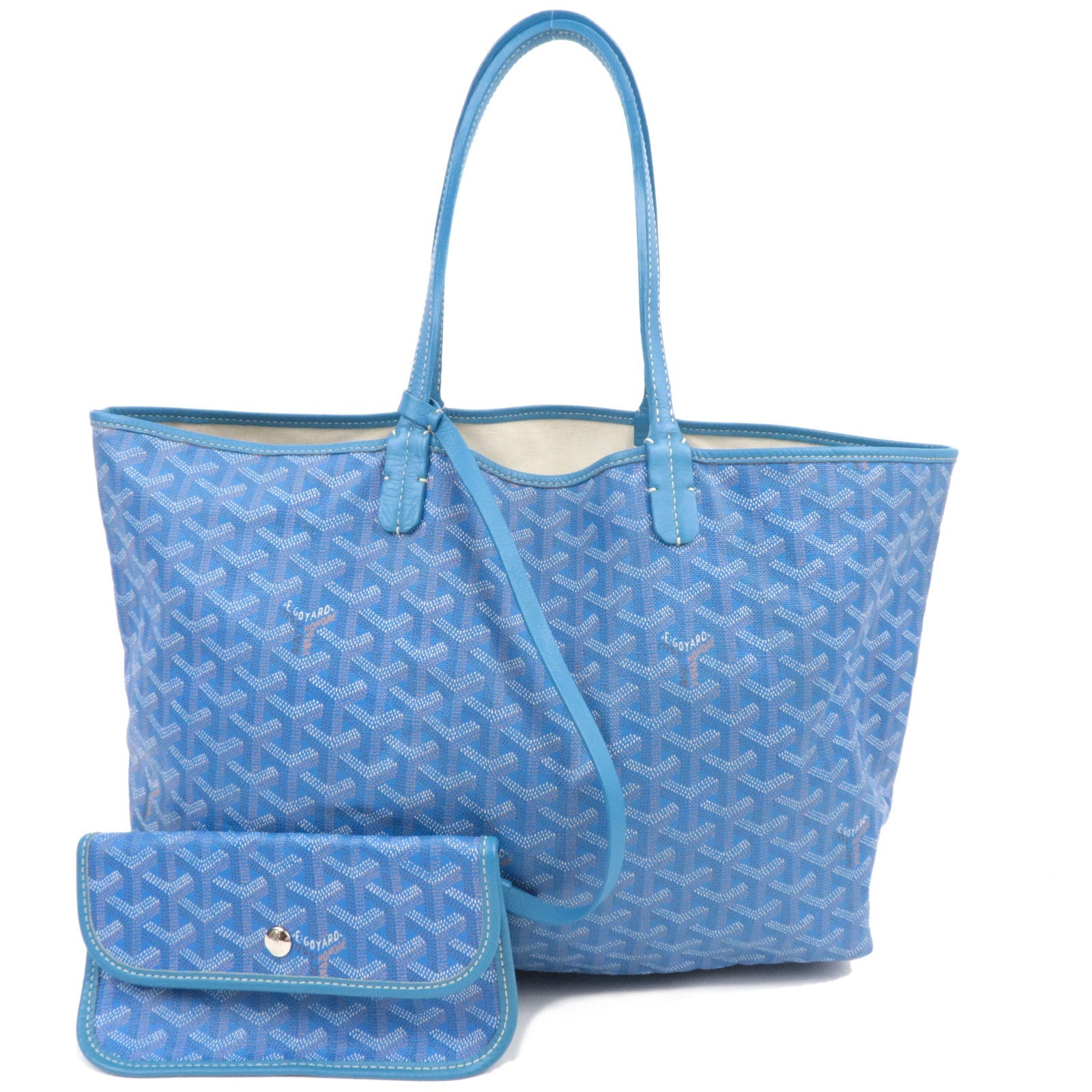 GOYARD Herringbone Saint Louis PM Tote Bag PVC Leather Blue *Pouch78621