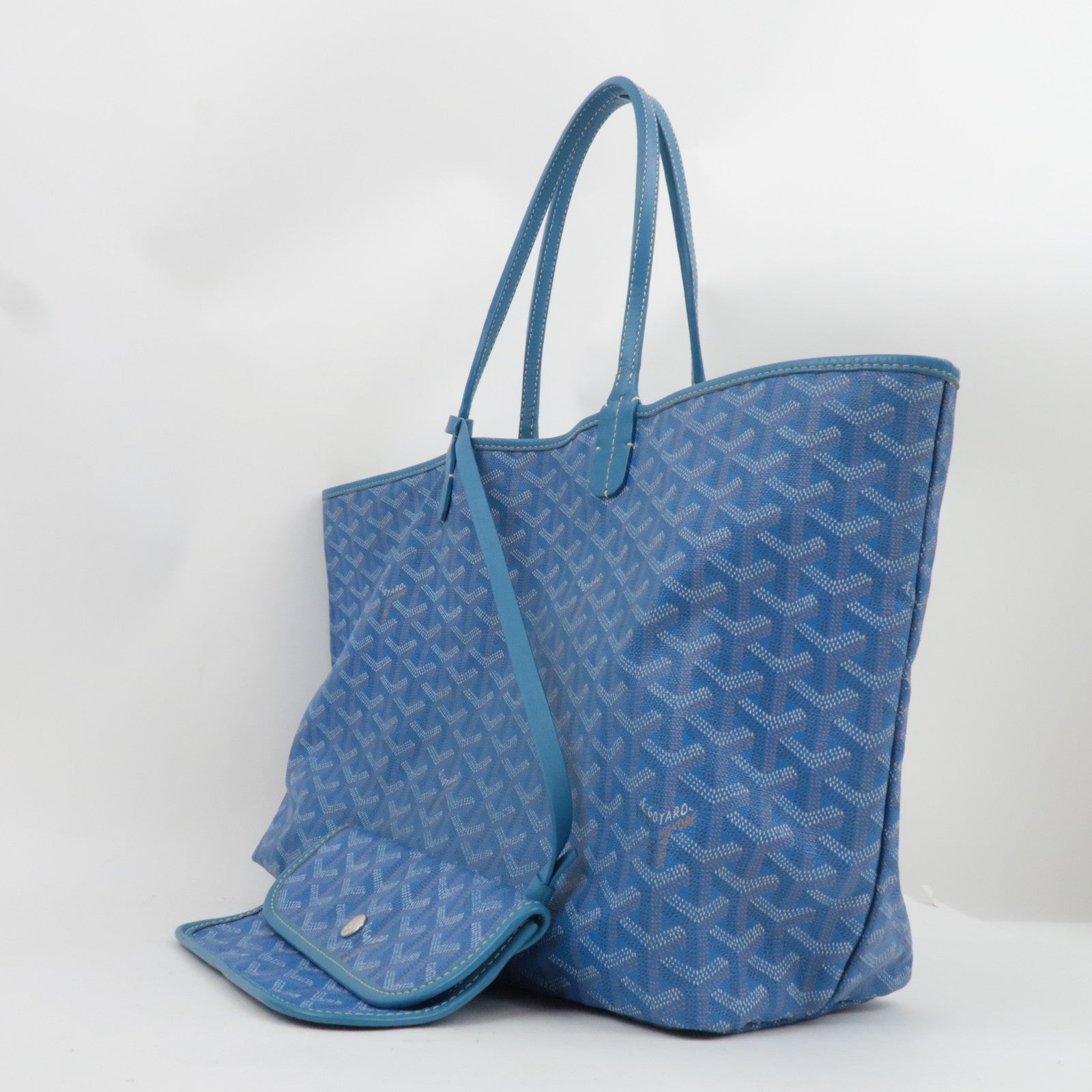 GOYARD Herringbone Saint Louis PM Tote Bag PVC Leather Blue *Pouch