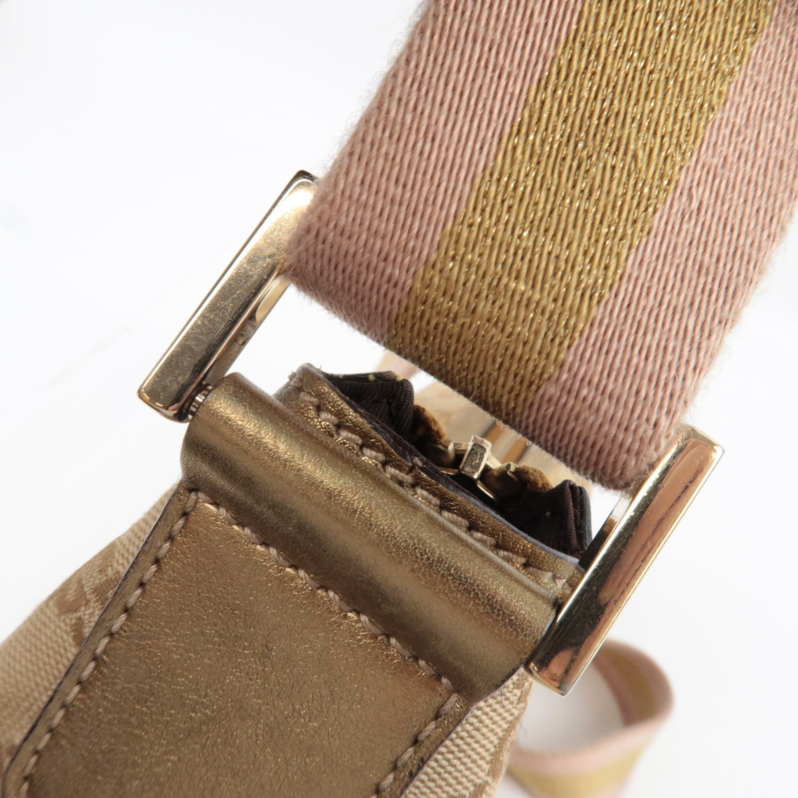 GUCCI Sherry Shoulder Bag GG Canvas Leather Beige Gold 181092