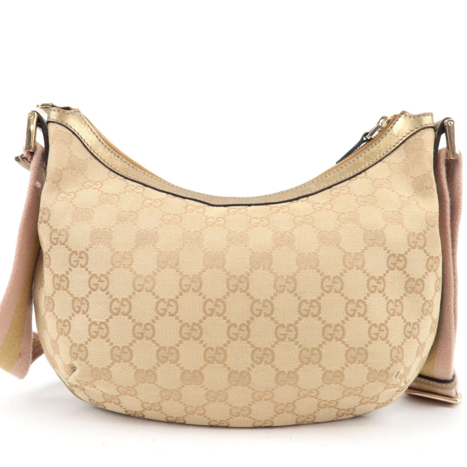 GUCCI Sherry Shoulder Bag GG Canvas Leather Beige Gold 181092