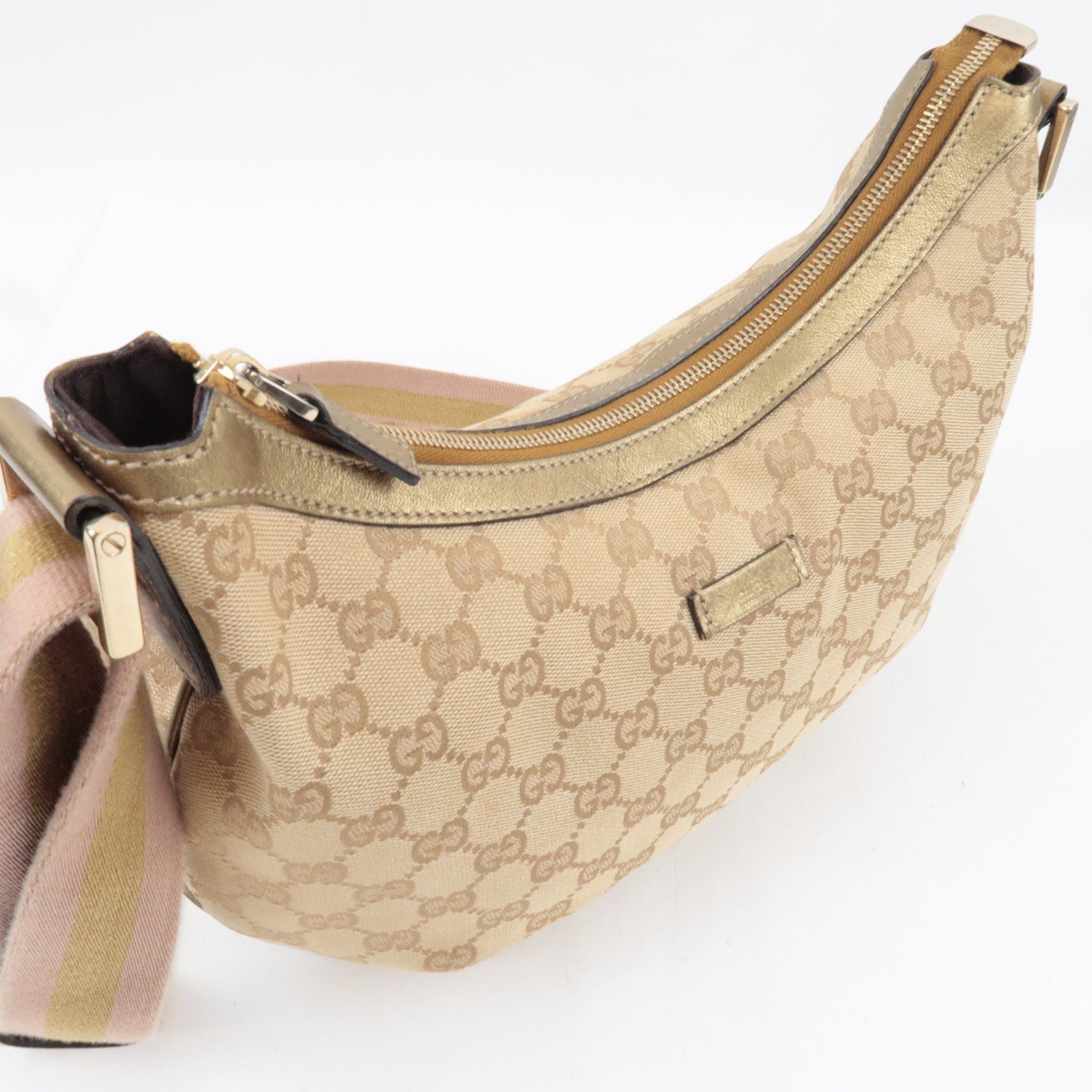 GUCCI Sherry Shoulder Bag GG Canvas Leather Beige Gold 181092