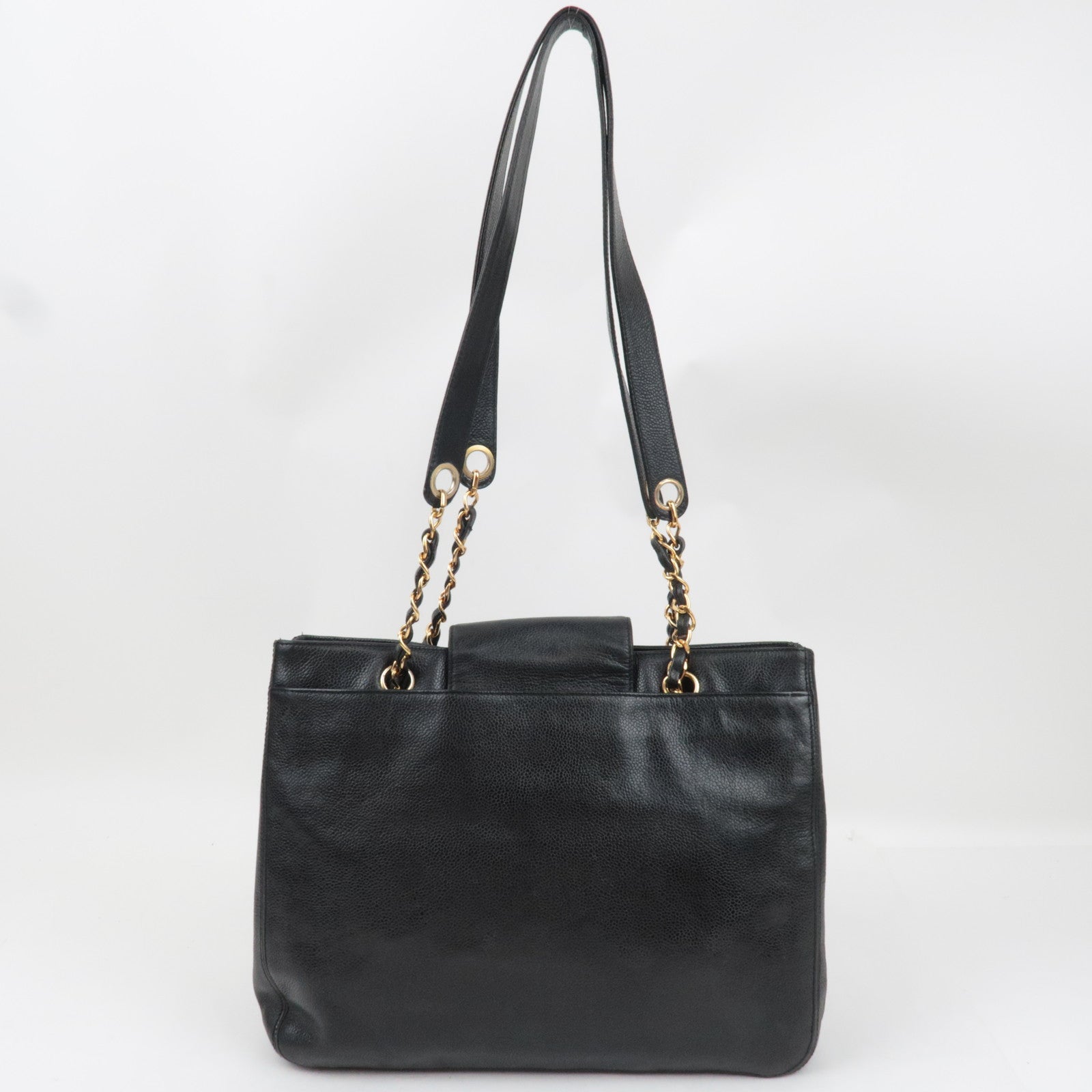 CHANEL Supermodel Medium Chain Tote Bag Caviar Skin Black Gold HDW 4676511
