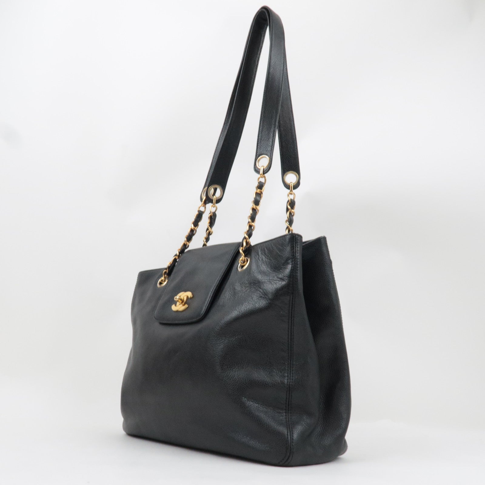 CHANEL Supermodel Medium Chain Tote Bag Caviar Skin Black Gold HDW 4676511