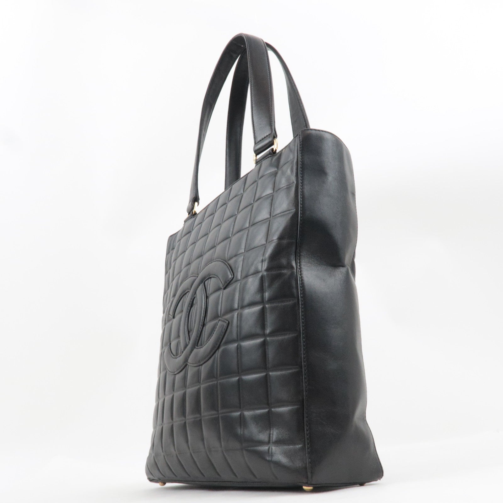 CHANEL Chocolate Bar Tote Bag Vertical Lambskin Black Gold HDW 6915147