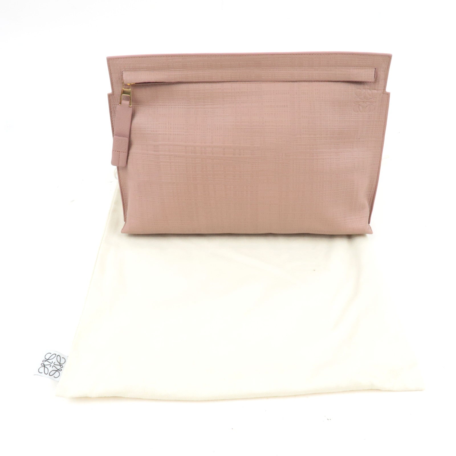 LOEWE T Pouch Clutch Bag Leather Pink Beige *Dust bag