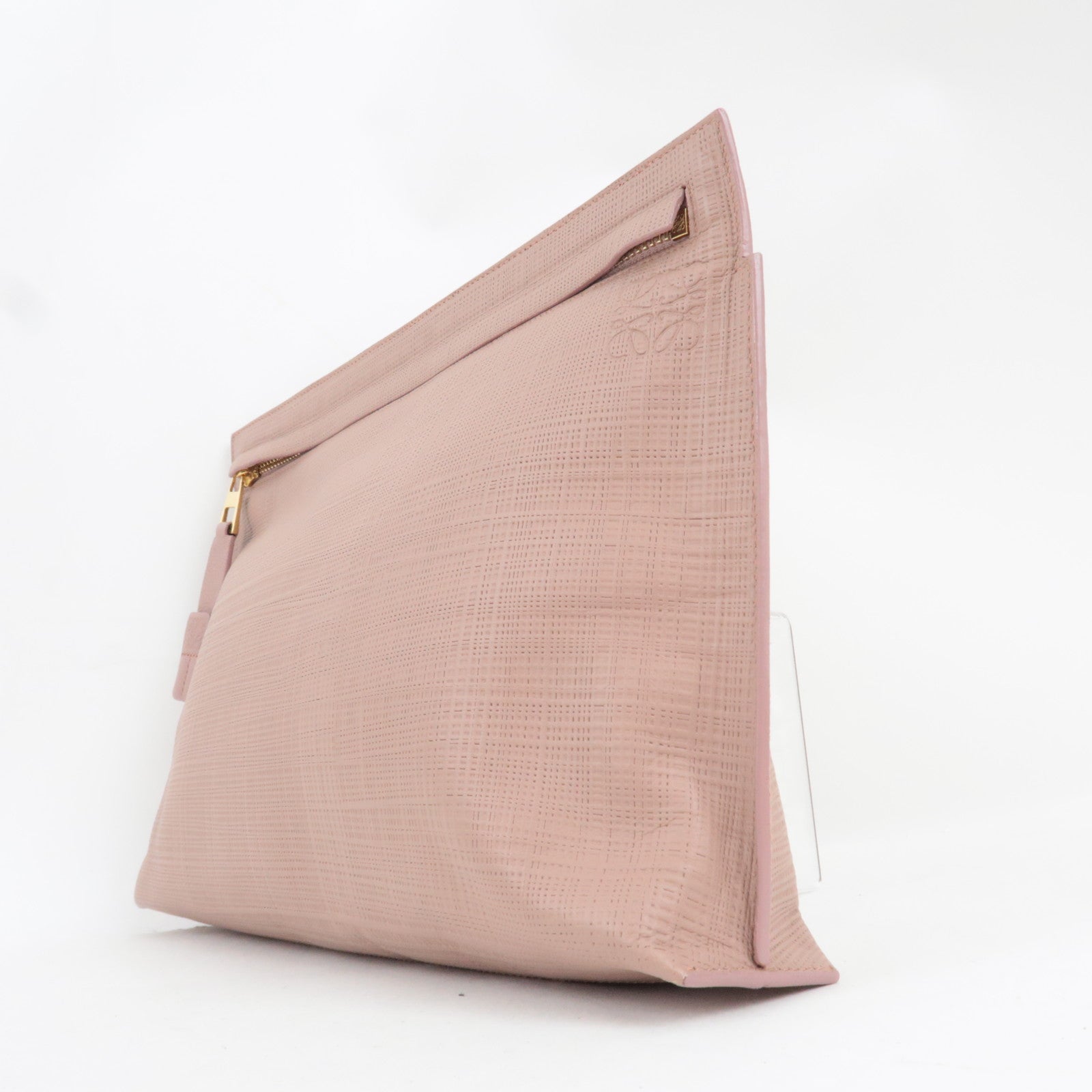 LOEWE T Pouch Clutch Bag Leather Pink Beige *Dust bag