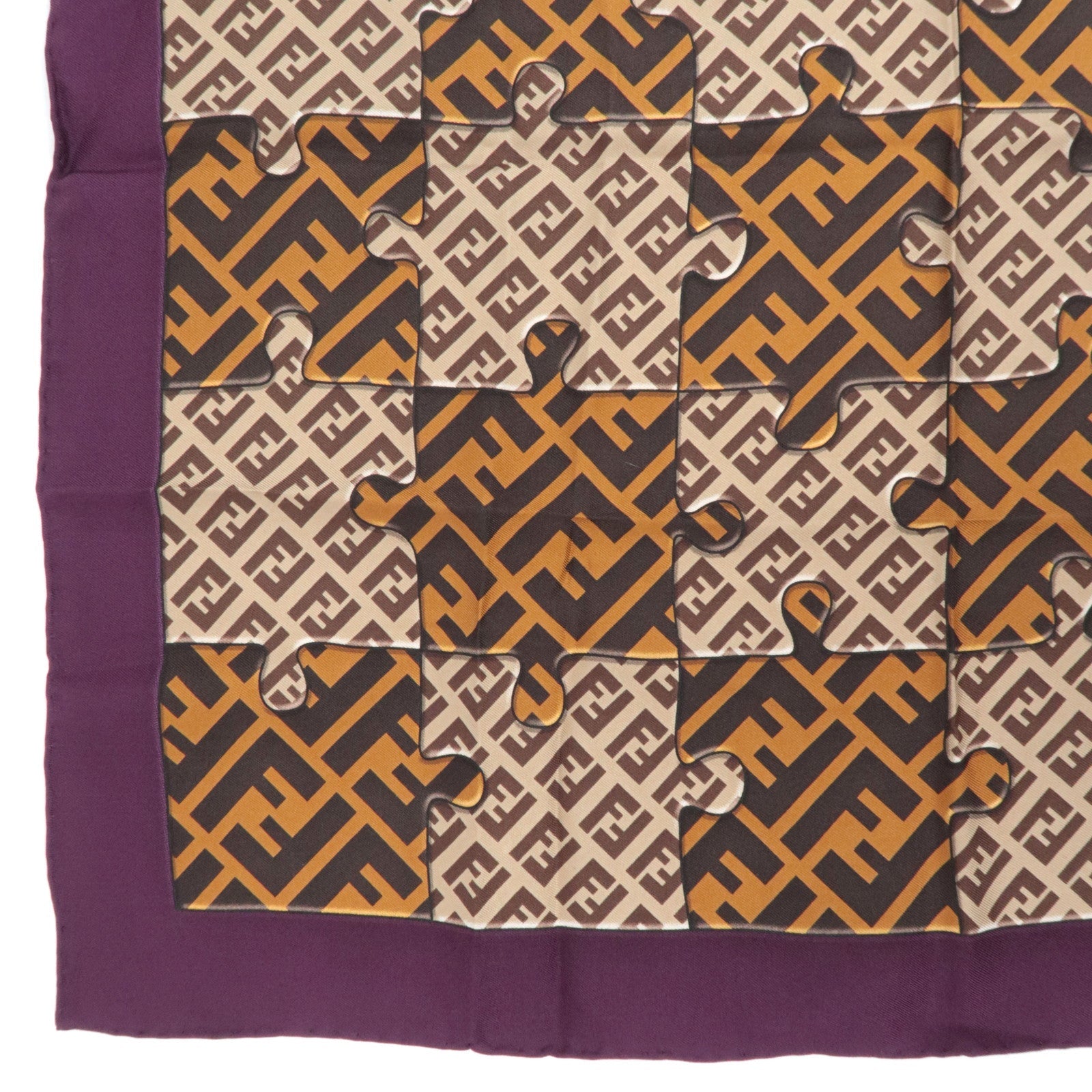 FENDI Zucca Zucchino Puzzle Print Scarf 100% Silk Brown Beige *Paper case