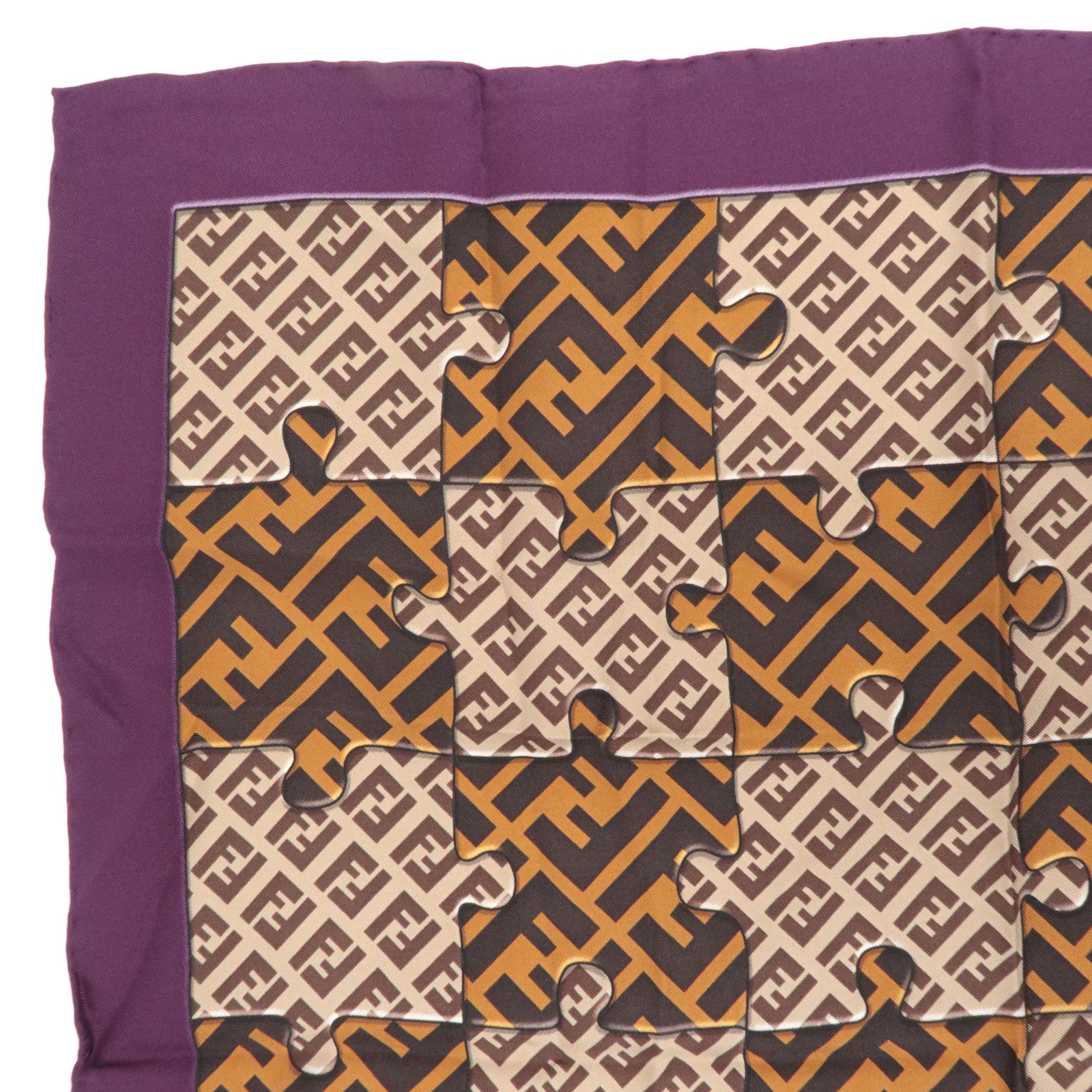 FENDI Zucca Zucchino Puzzle Print Scarf 100% Silk Brown Beige *Paper case