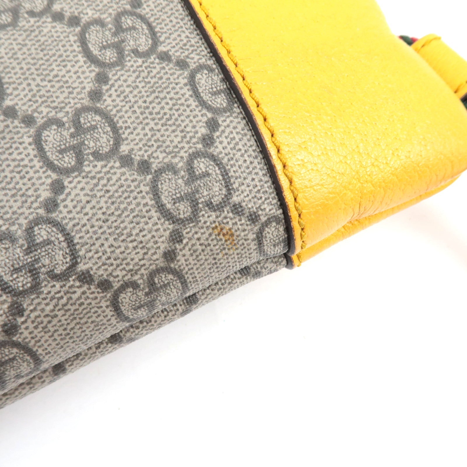 GUCCI GG Supreme Drawstring Backpack Leather Nylon Beige Brown Yellow 473872