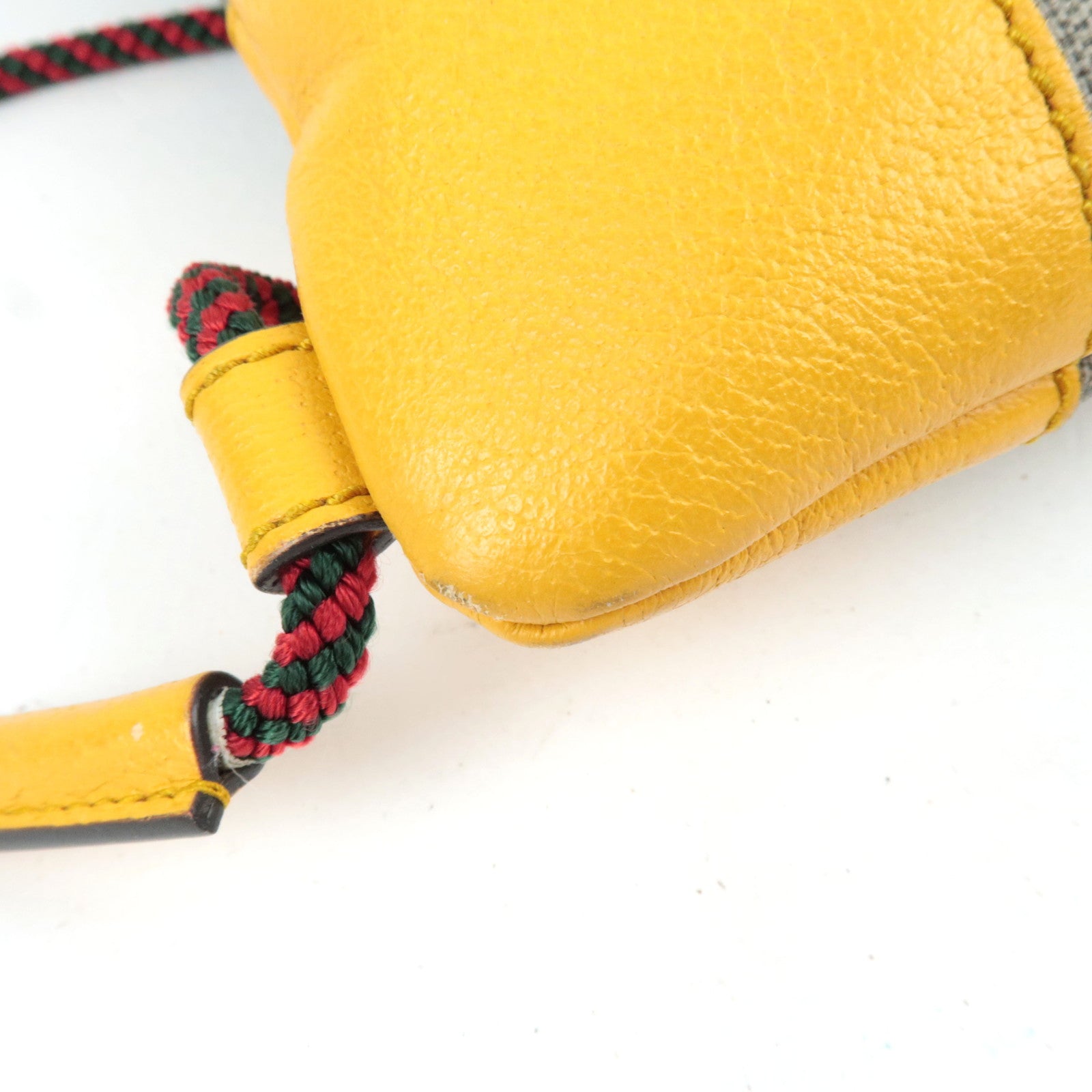 GUCCI GG Supreme Drawstring Backpack Leather Nylon Beige Brown Yellow 473872