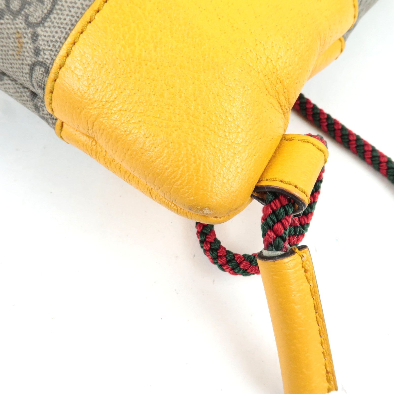 GUCCI GG Supreme Drawstring Backpack Leather Nylon Beige Brown Yellow 473872