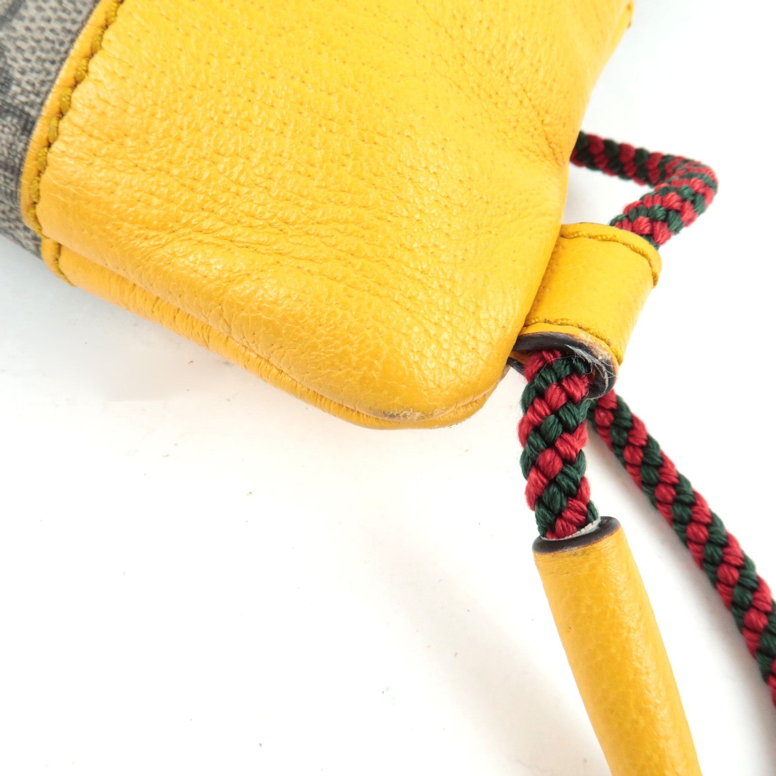 GUCCI GG Supreme Drawstring Backpack Leather Nylon Beige Brown Yellow 473872