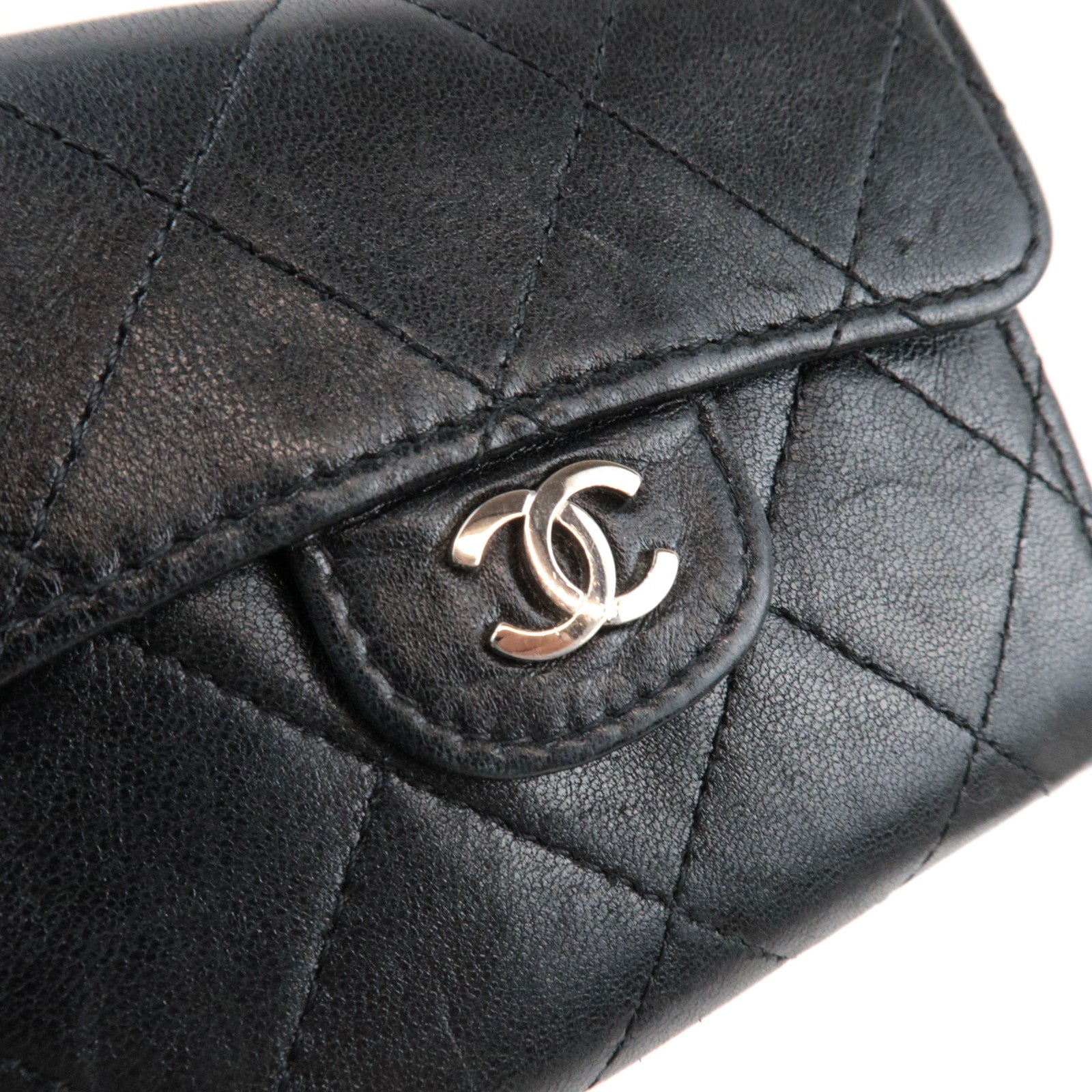 CHANEL Matelasse Card Case Lambskin Black Silver HDW 13736834 *Box, G card