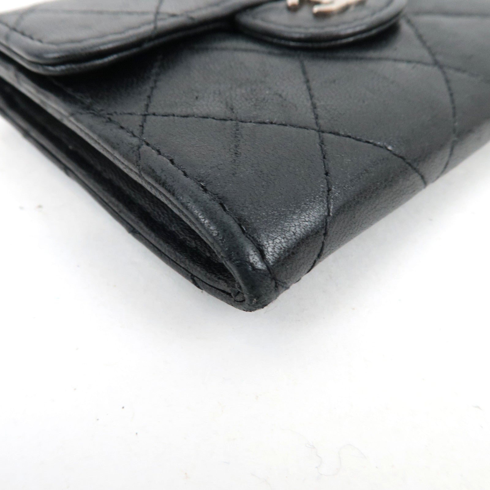 CHANEL Matelasse Card Case Lambskin Black Silver HDW 13736834 *Box, G card